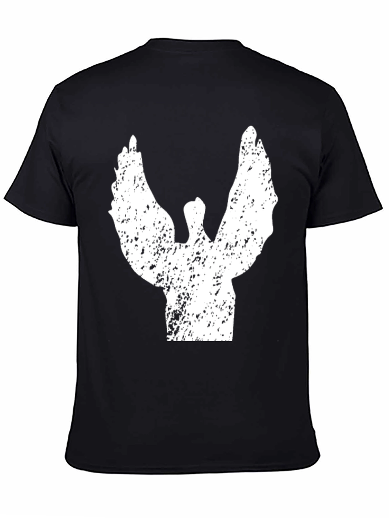 Grunge Angel Wings Graphic Tee - Black Cotton T-Shirt