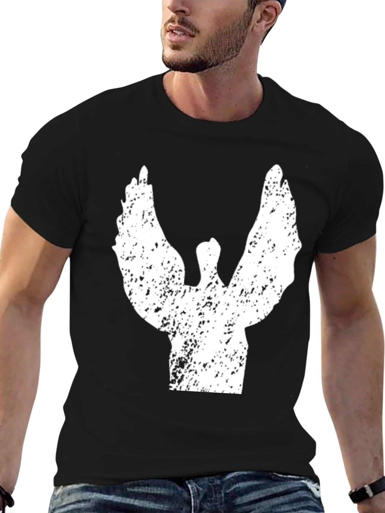 Grunge Angel Wings Graphic Tee - Black Cotton T-Shirt