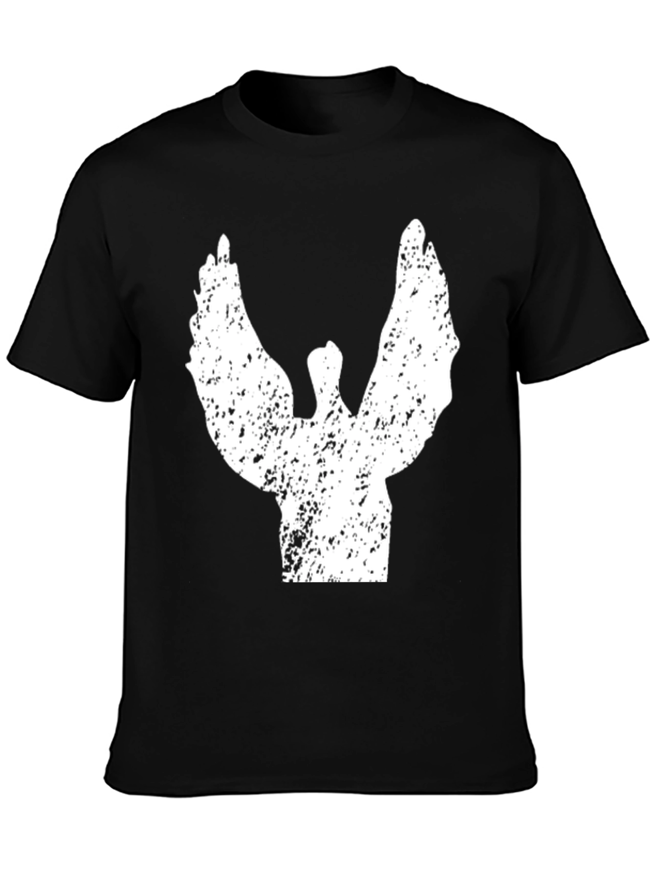 Grunge Angel Wings Graphic Tee - Black Cotton T-Shirt