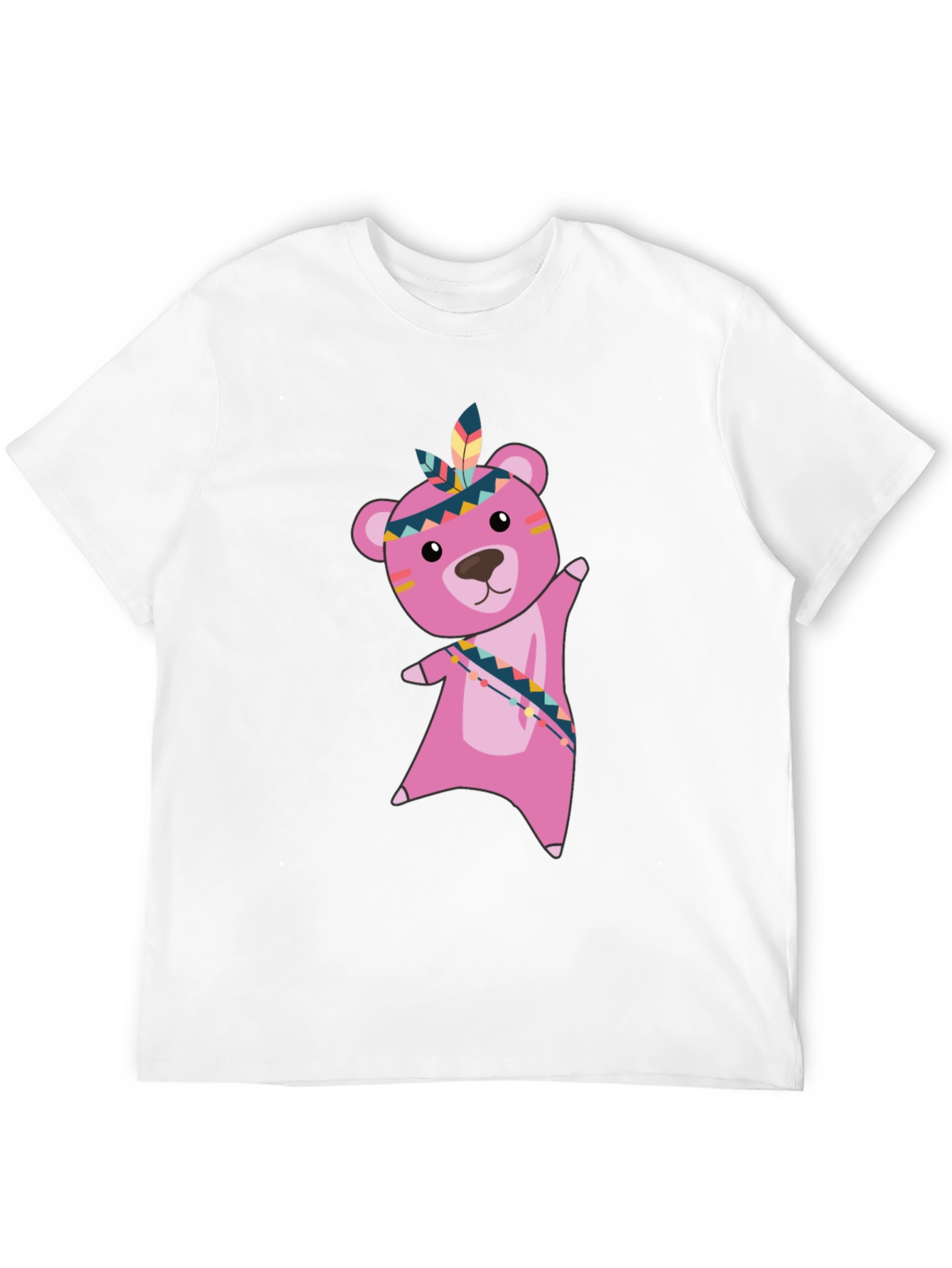 Black T-Shirt with Pink Native American Bear Graphic