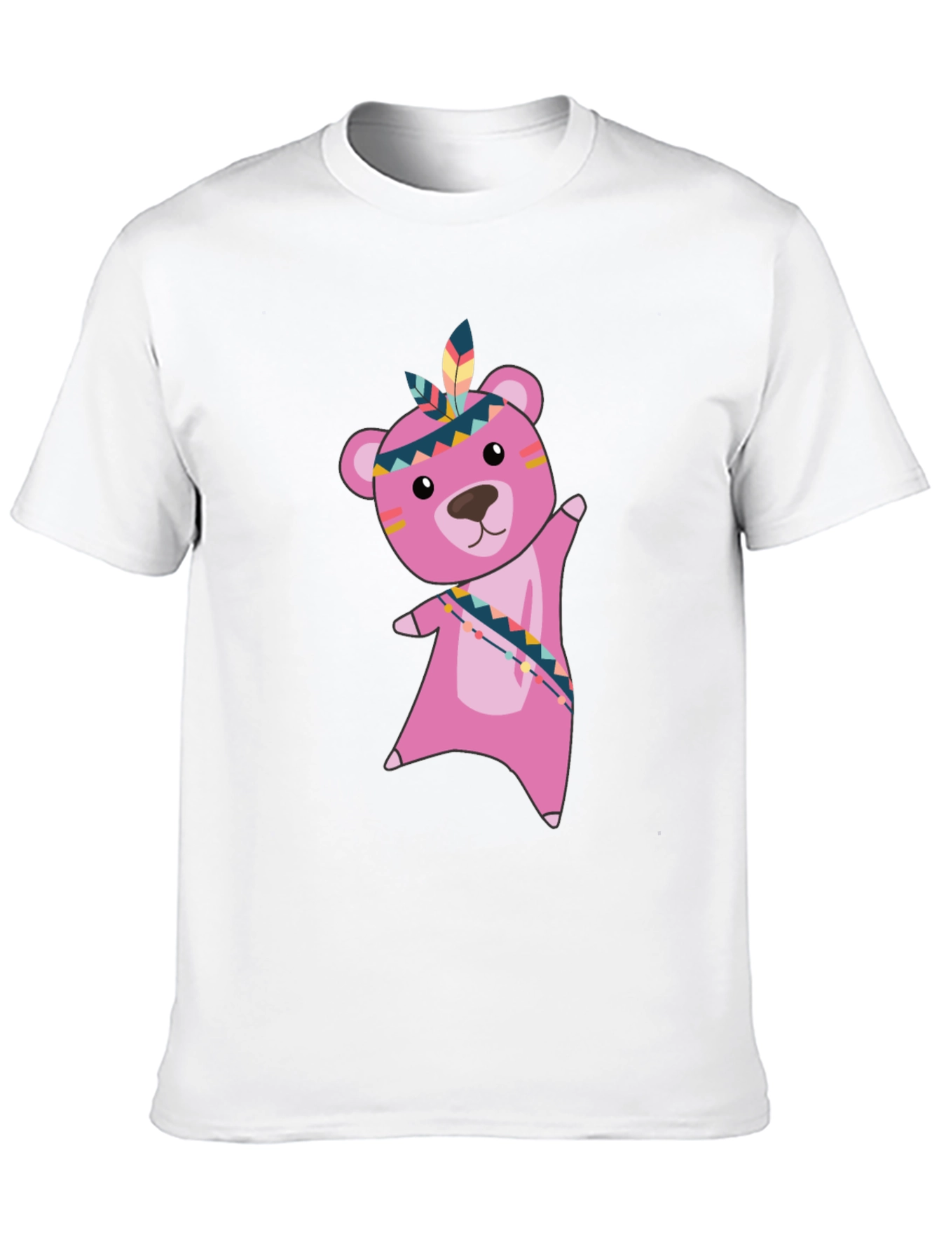 Black T-Shirt with Pink Native American Bear Graphic