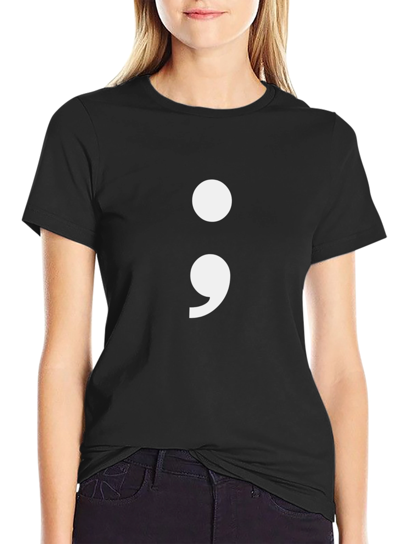 Semicolon Graphic Tee - Black Cotton Blend T-Shirt