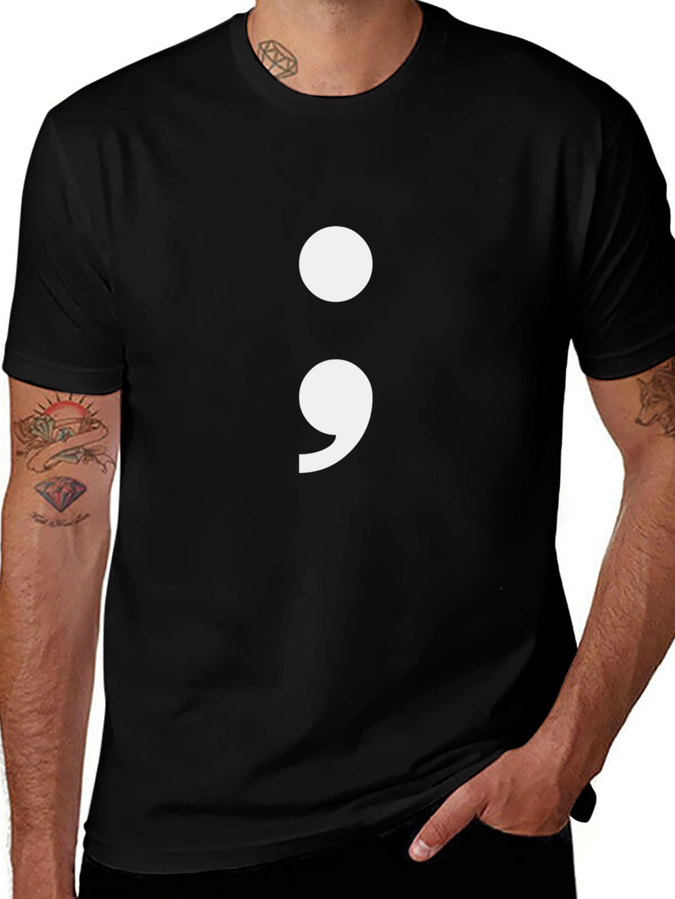 Semicolon Graphic Tee - Black Cotton Blend T-Shirt