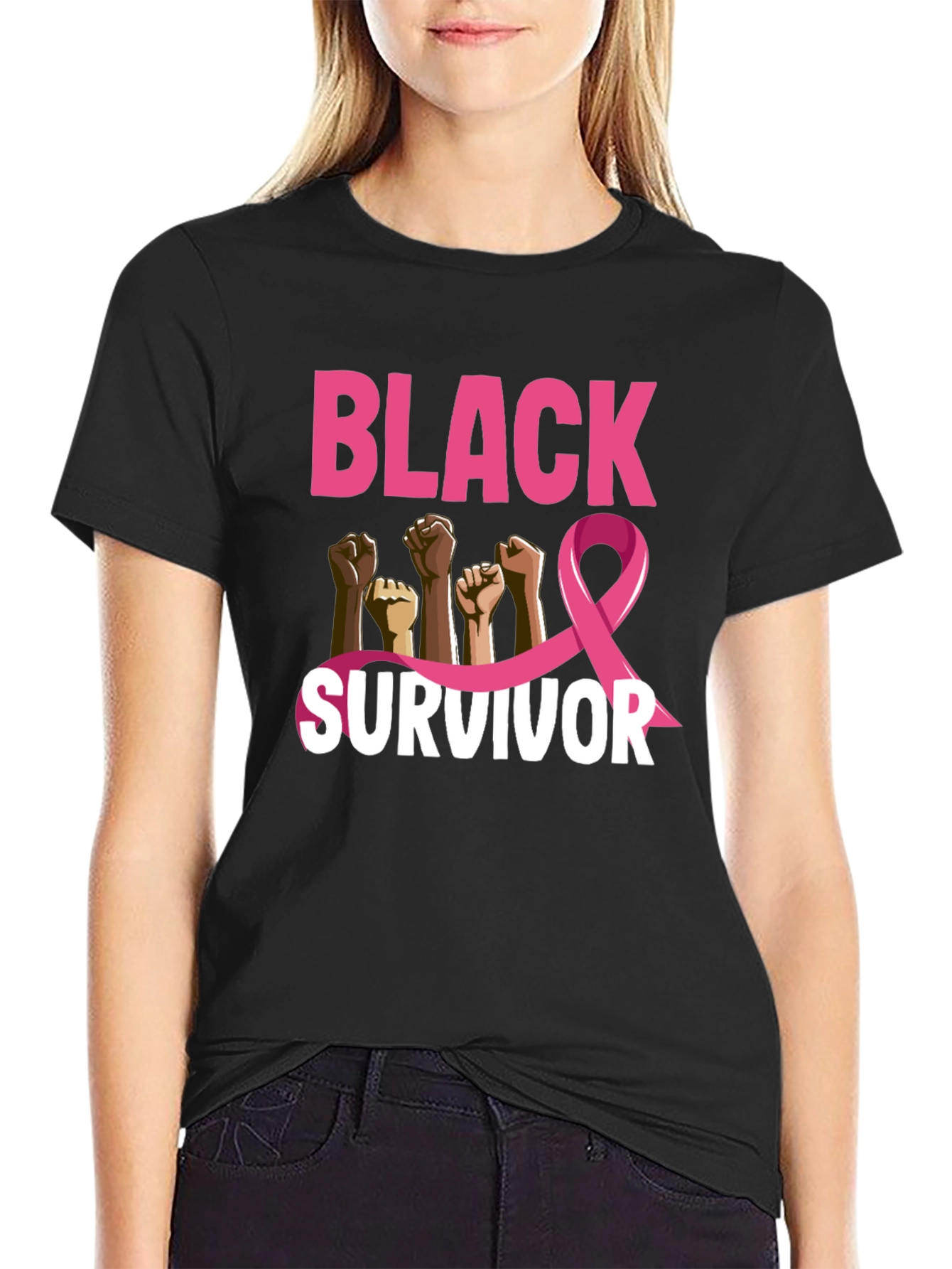 Black Survivor Breast Cancer Awareness T-Shirt