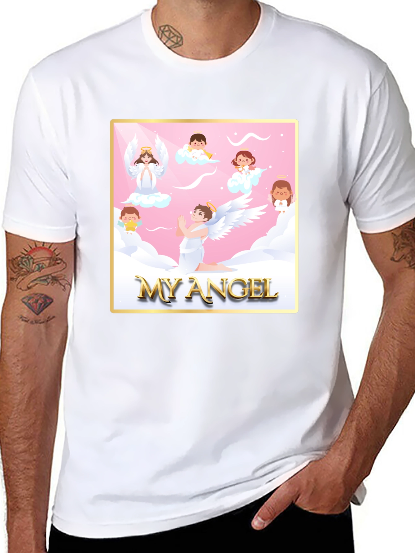 My Angel Graphic Tee - Black Crew Neck T-Shirt