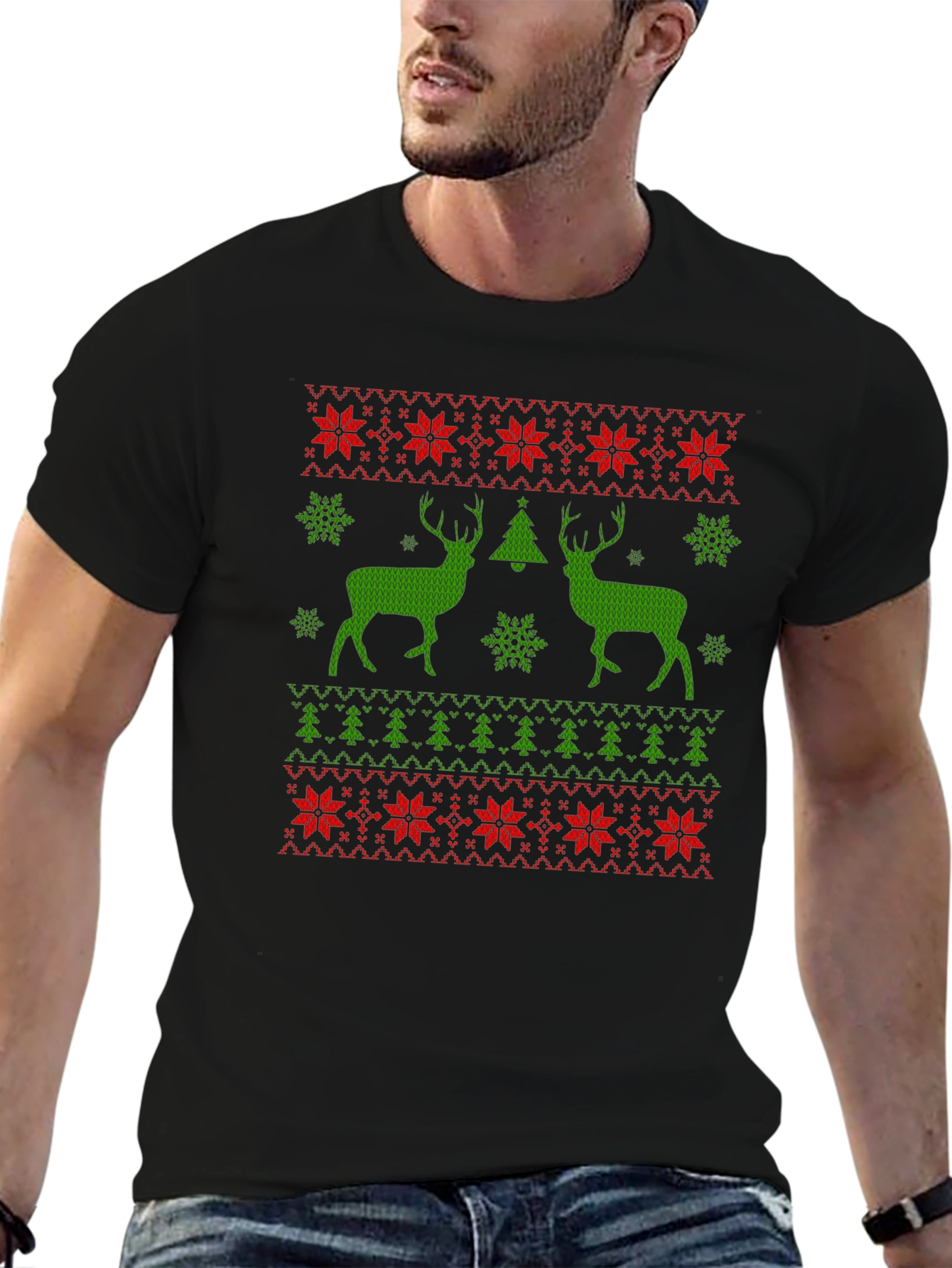 Ugly Christmas Sweater Deer Holiday Tee