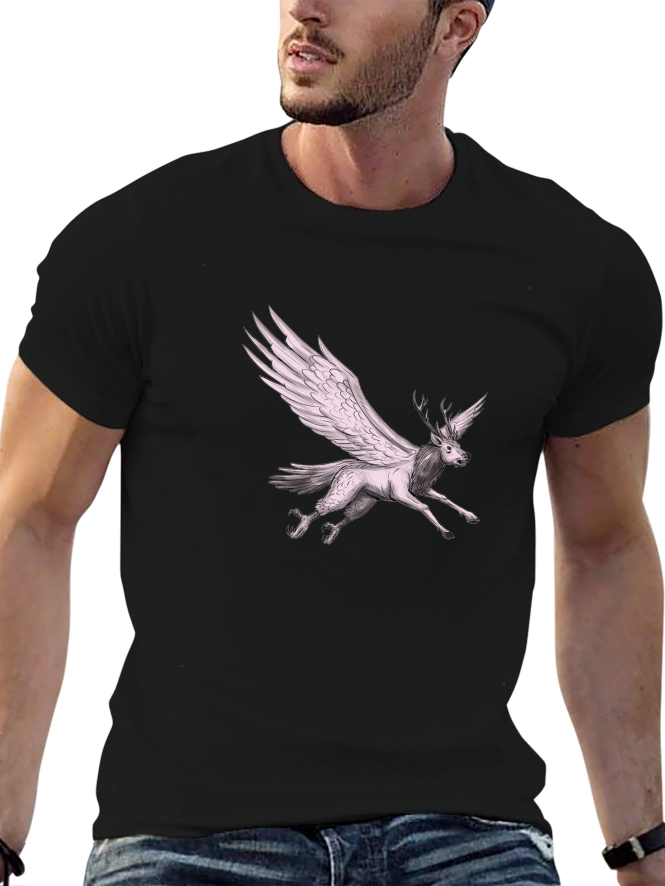 Winged Deer Graphic Tee - Unique Fantasy T-Shirt