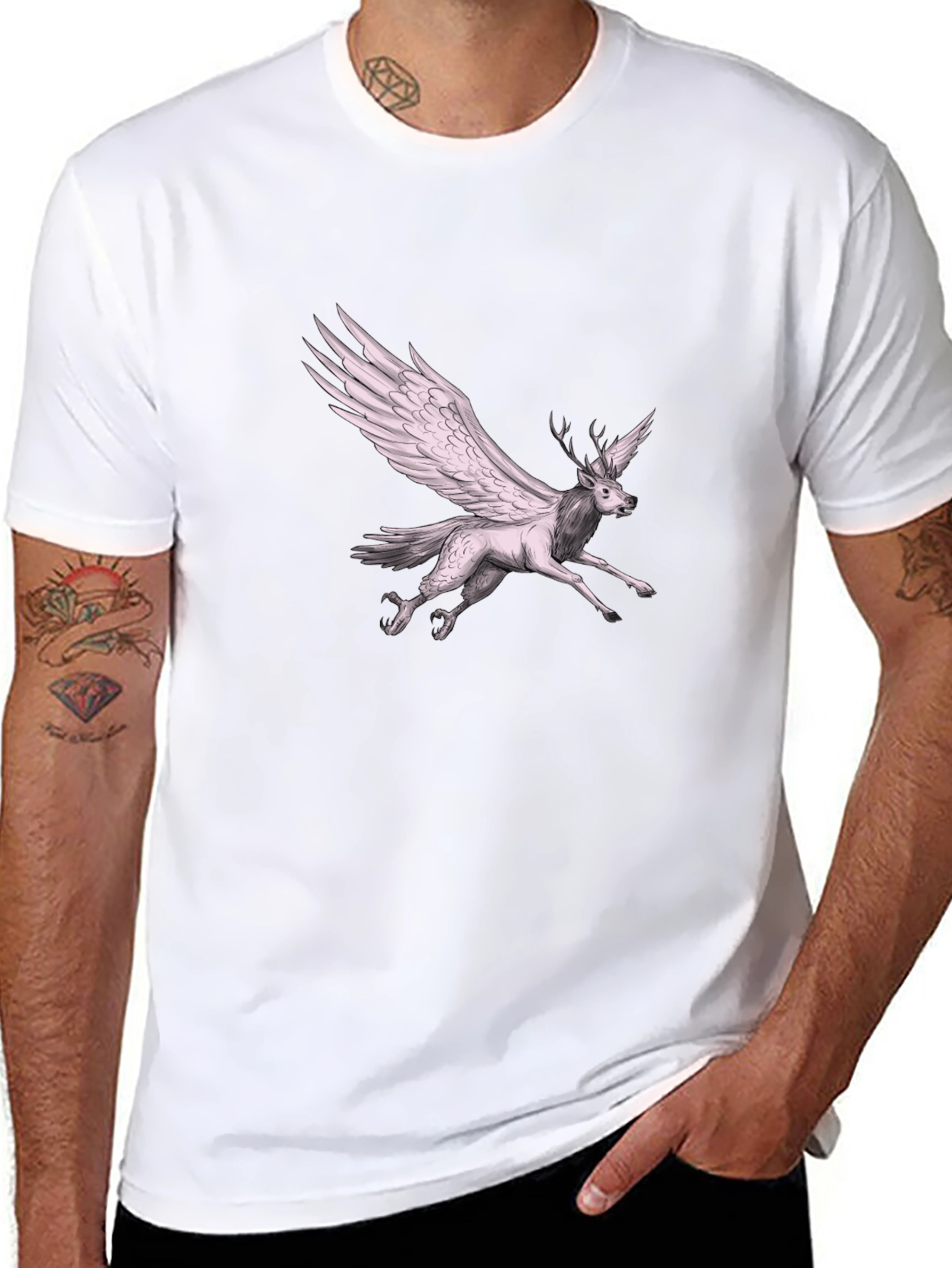 Winged Deer Graphic Tee - Unique Fantasy T-Shirt
