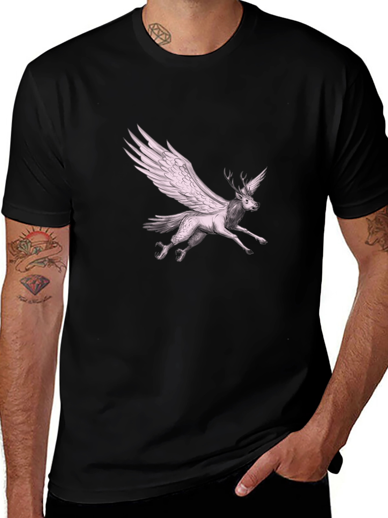Winged Deer Graphic Tee - Unique Fantasy T-Shirt