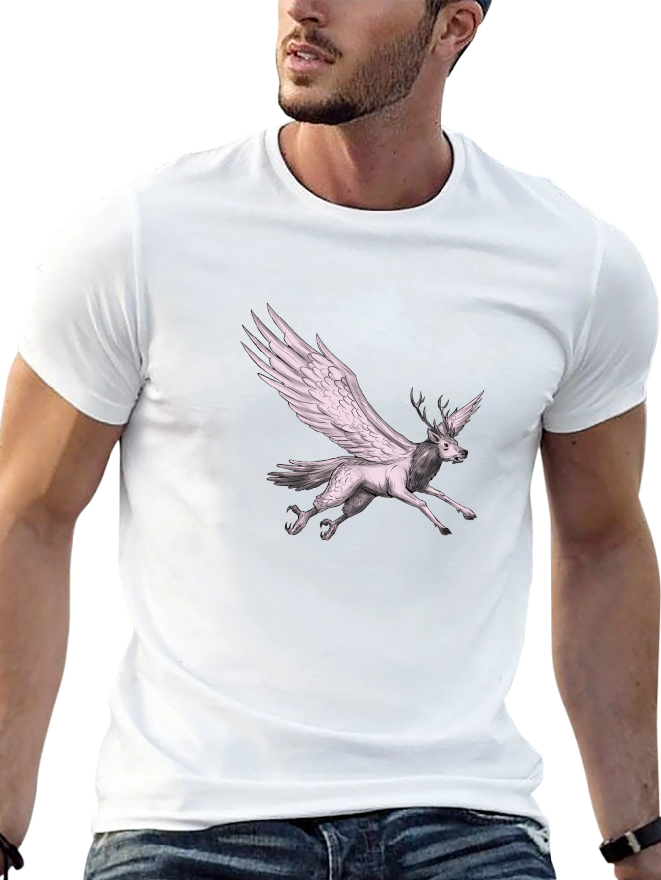 Winged Deer Graphic Tee - Unique Fantasy T-Shirt
