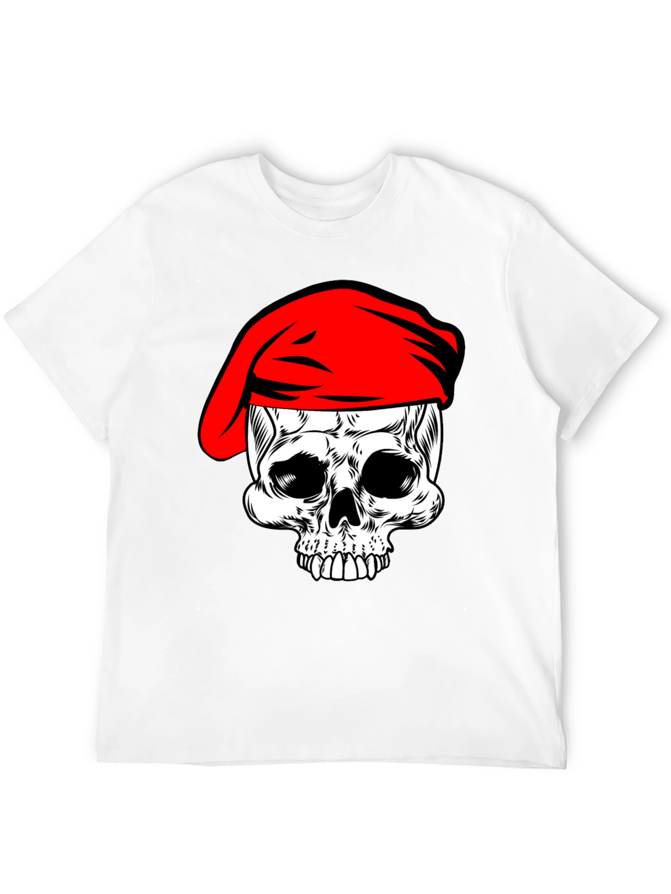 Skull with Red Beret T-Shirt - Black