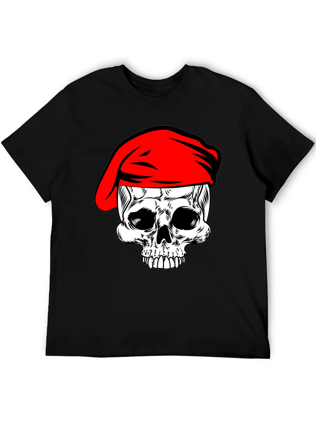 Skull with Red Beret T-Shirt - Black