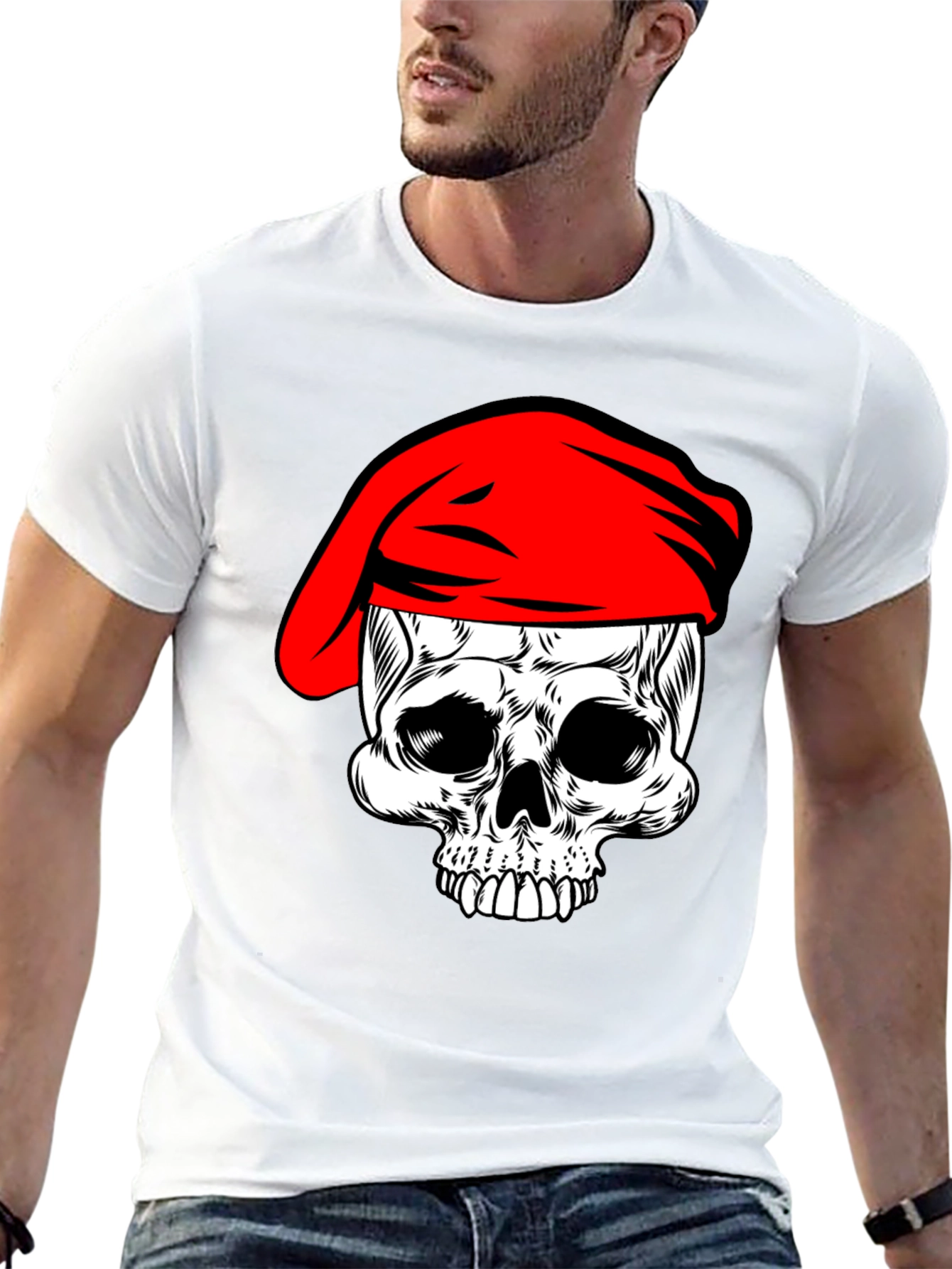 Skull with Red Beret T-Shirt - Black