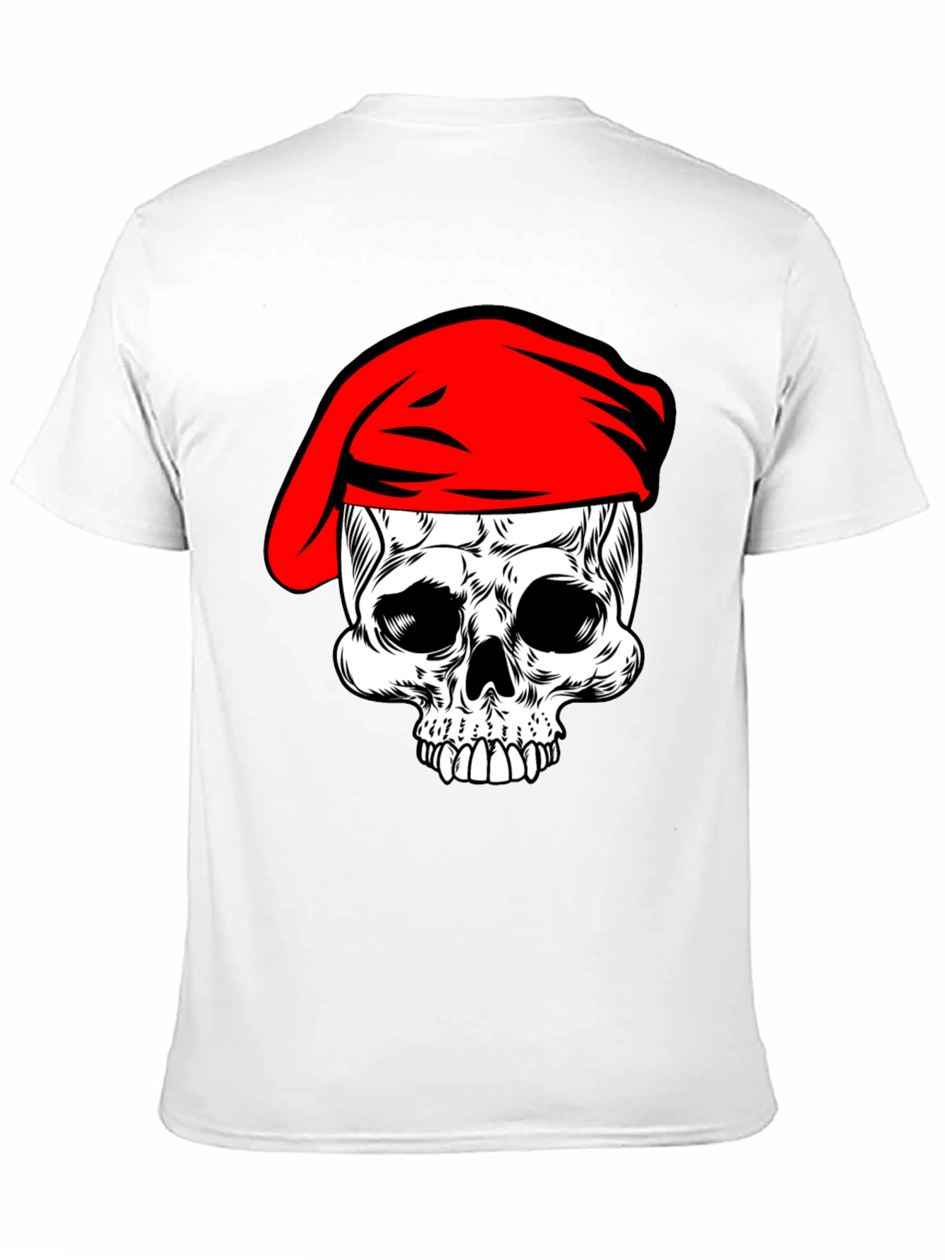 Skull with Red Beret T-Shirt - Black