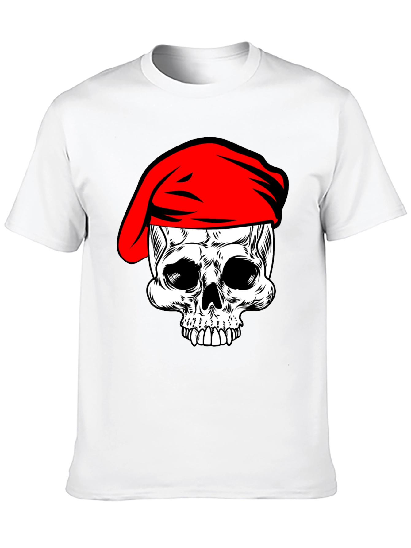 Skull with Red Beret T-Shirt - Black