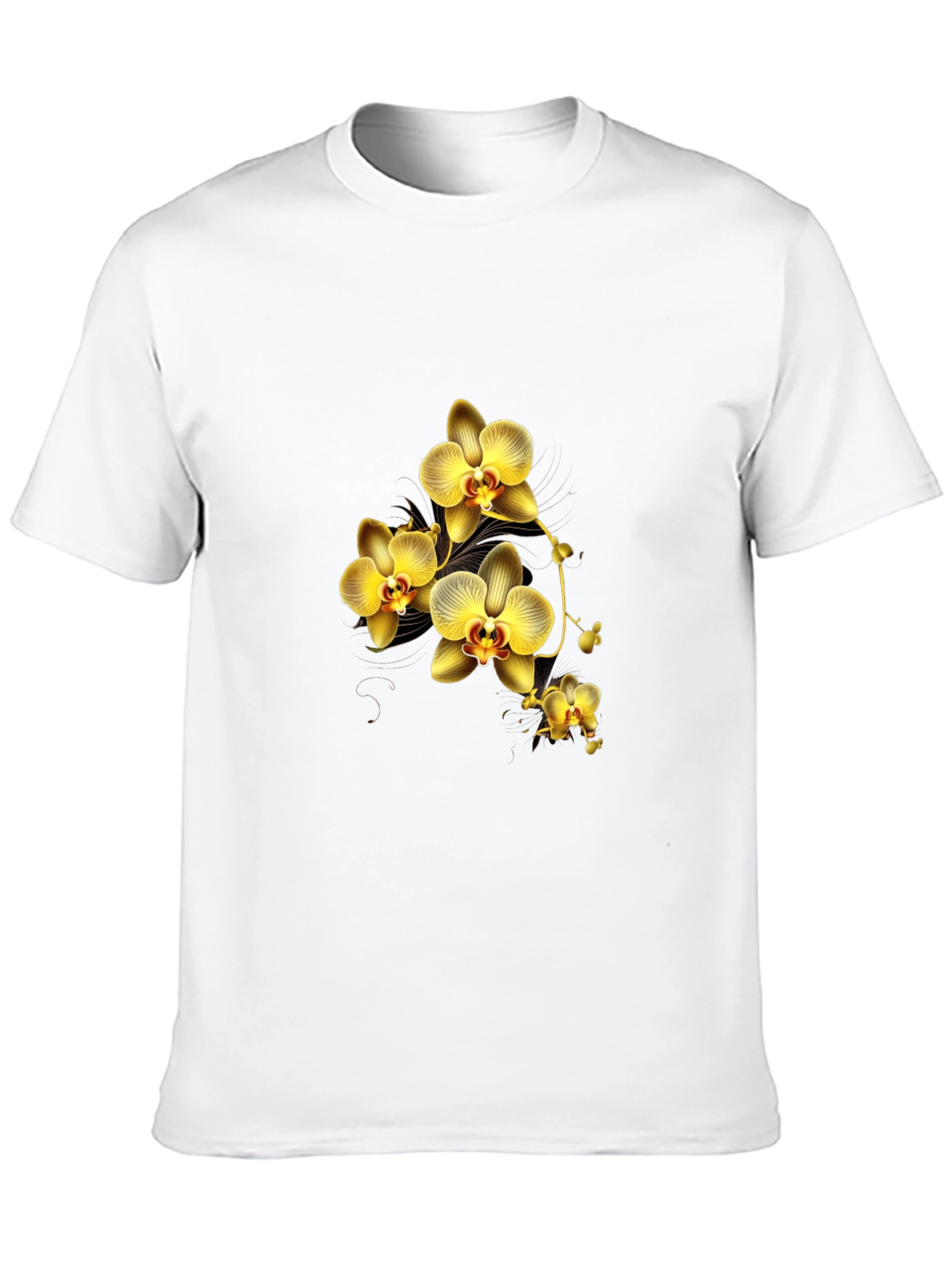 Black T-Shirt with Golden Orchid Design