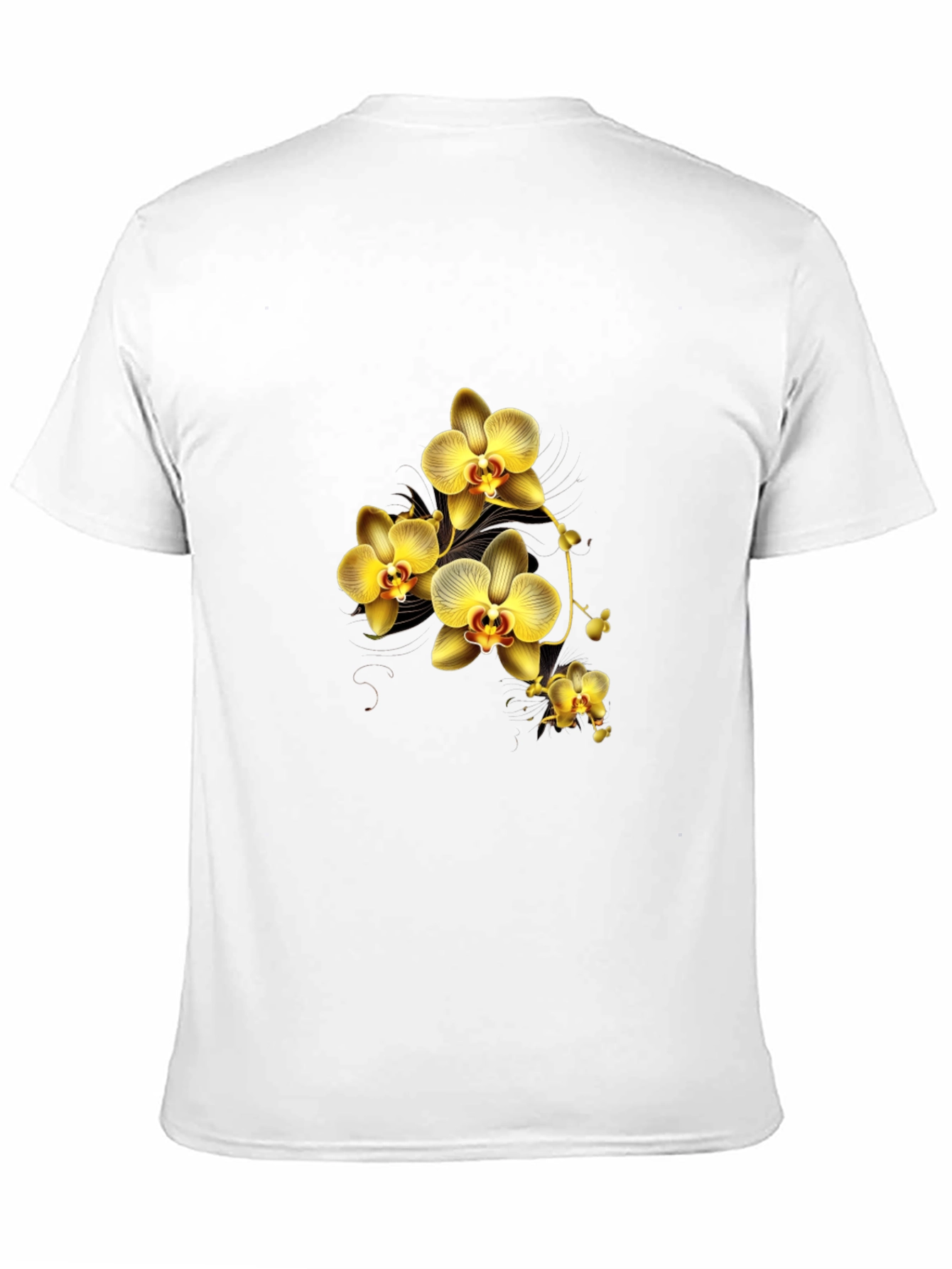 Black T-Shirt with Golden Orchid Design
