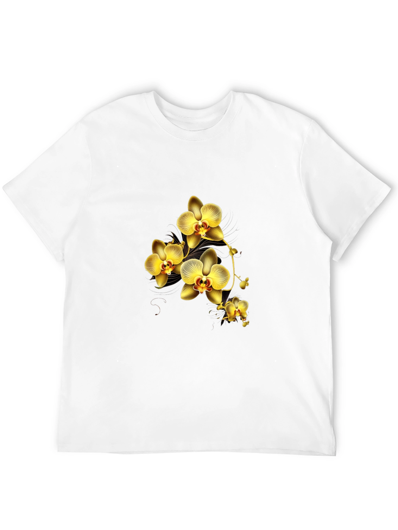 Black T-Shirt with Golden Orchid Design