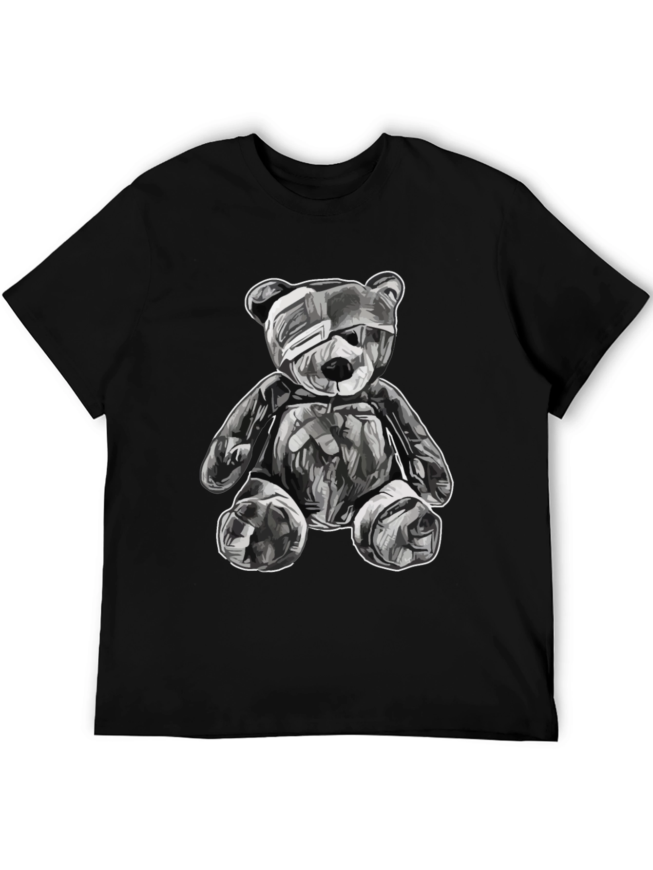 Black T-Shirt with Graphic Teddy Bear Design
