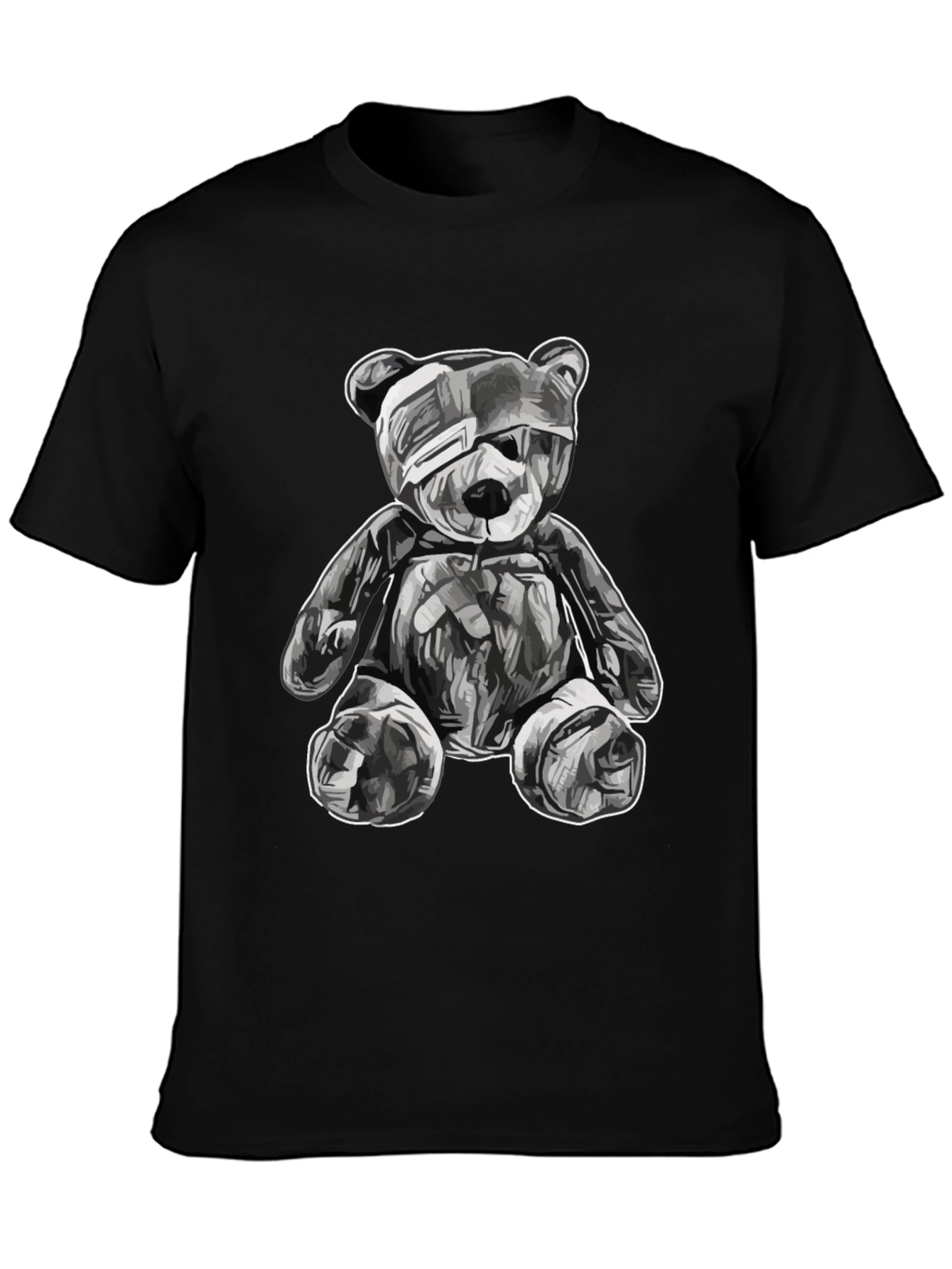 Black T-Shirt with Graphic Teddy Bear Design