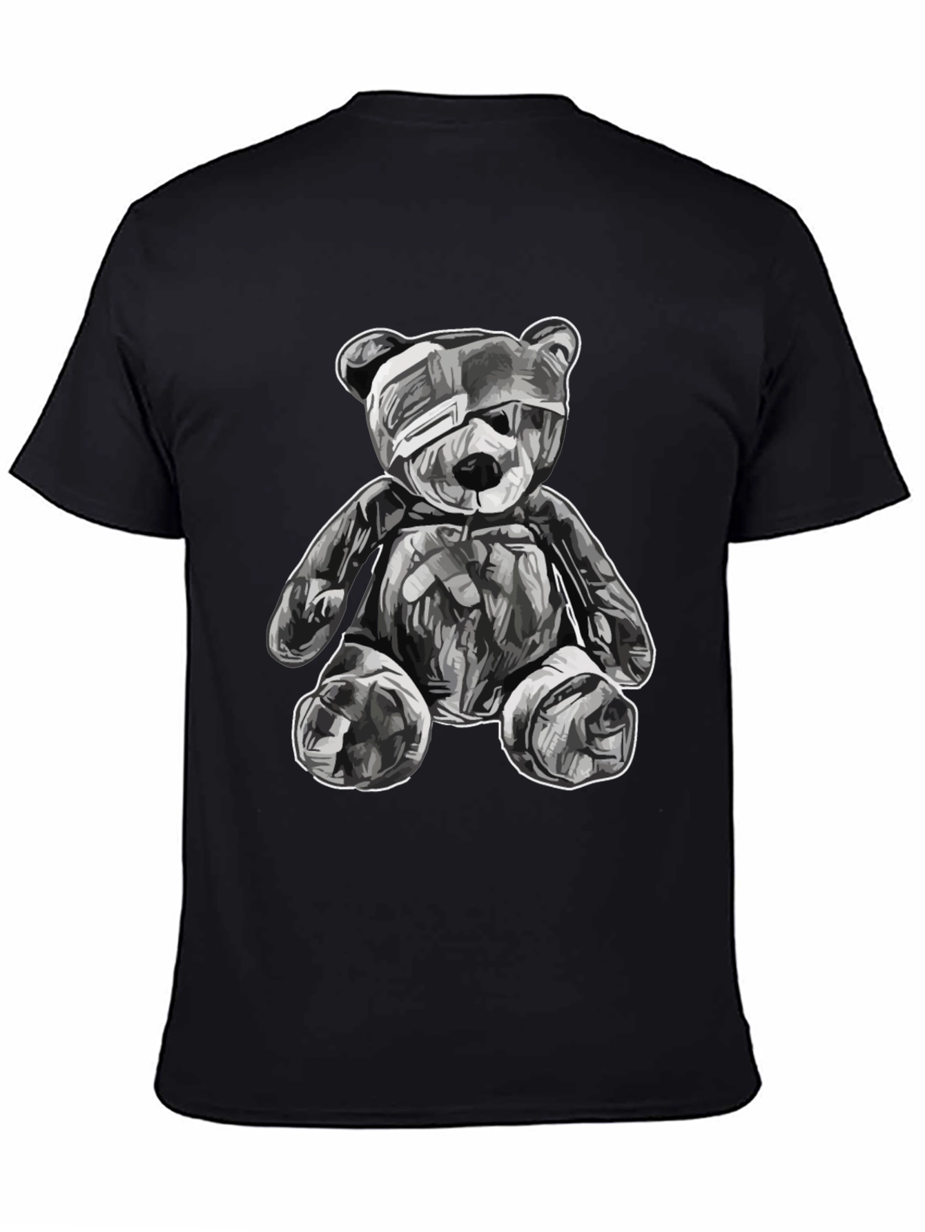 Black T-Shirt with Graphic Teddy Bear Design