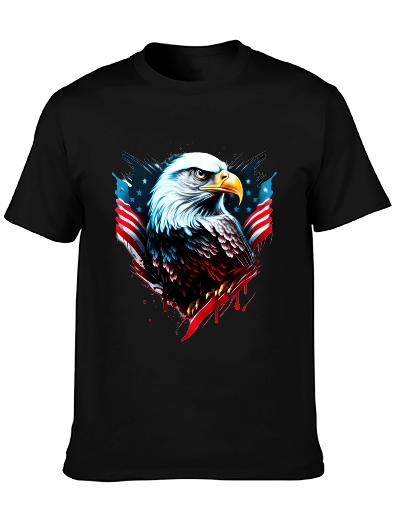 Bald Eagle USA Flag Graphic Black T-Shirt