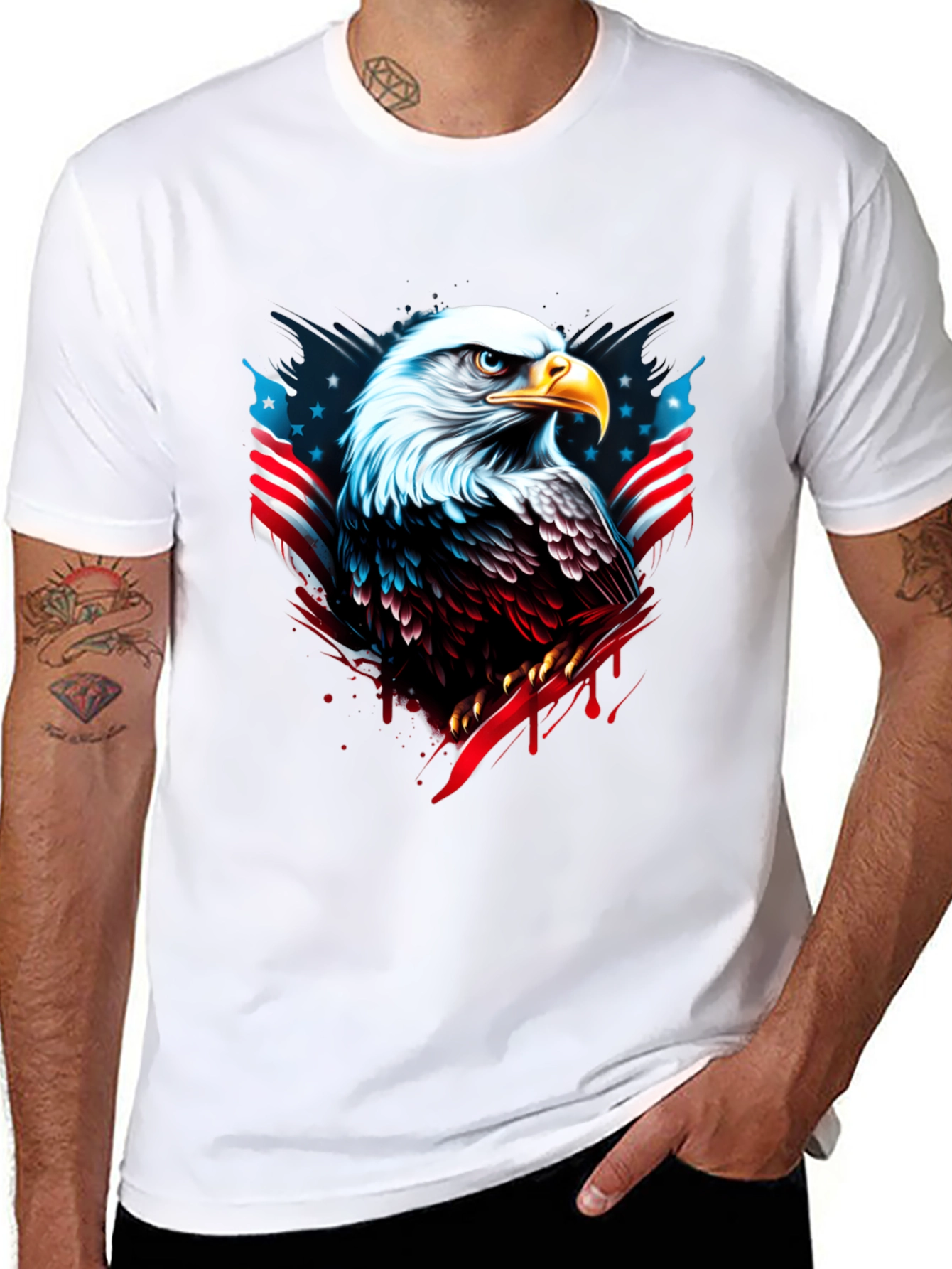 Bald Eagle USA Flag Graphic Black T-Shirt