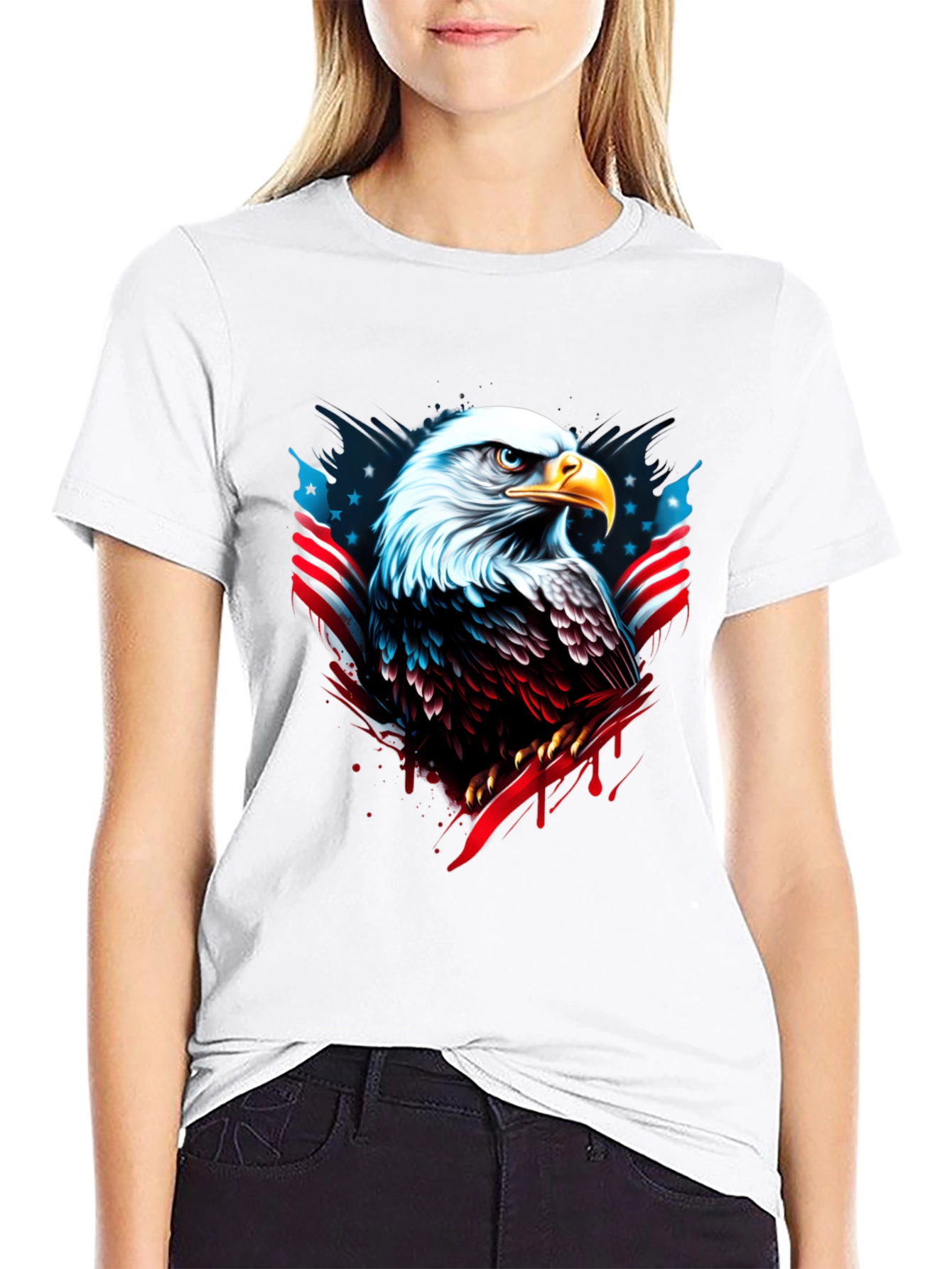 Bald Eagle USA Flag Graphic Black T-Shirt