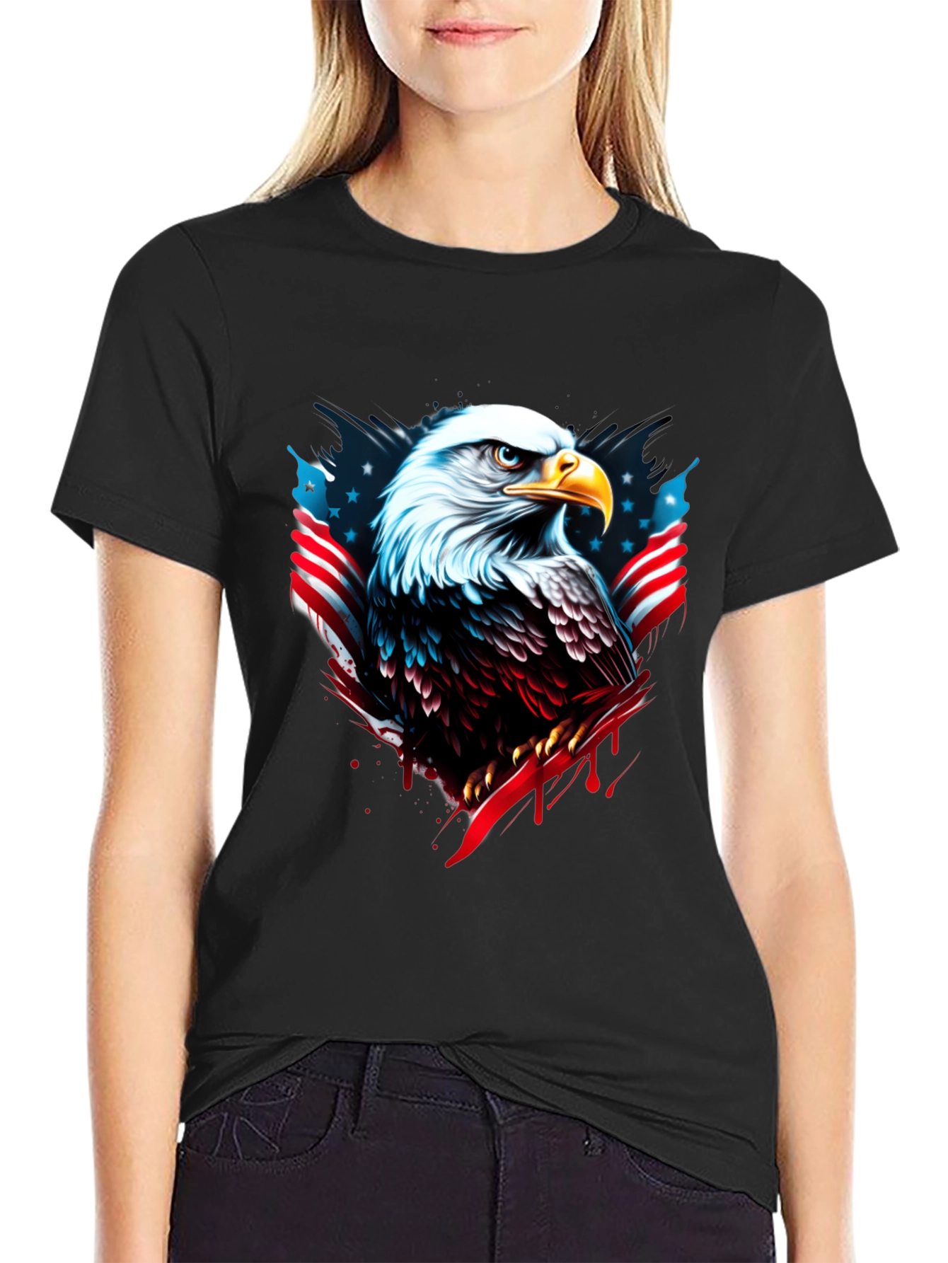 Bald Eagle USA Flag Graphic Black T-Shirt