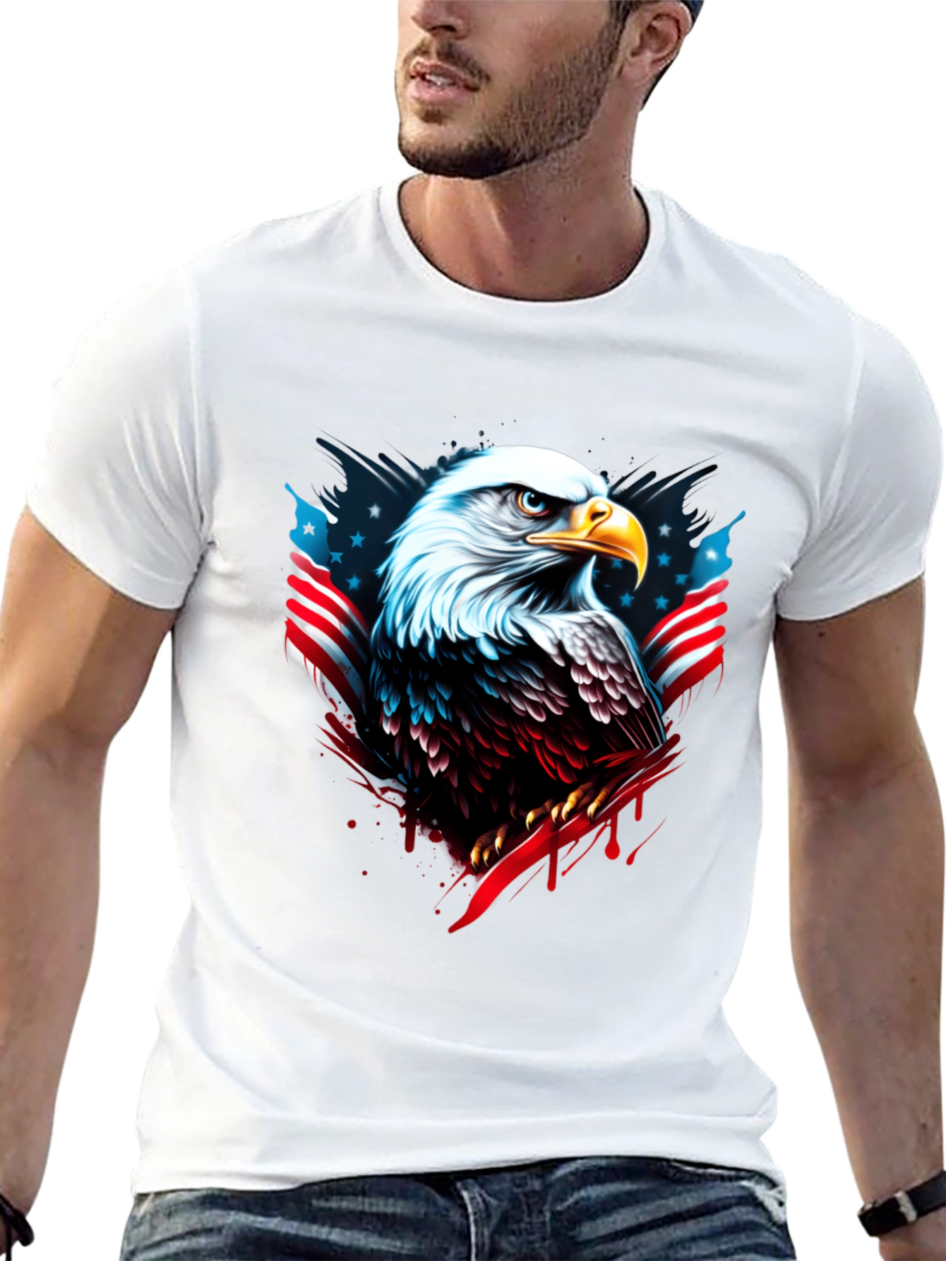 Bald Eagle USA Flag Graphic Black T-Shirt