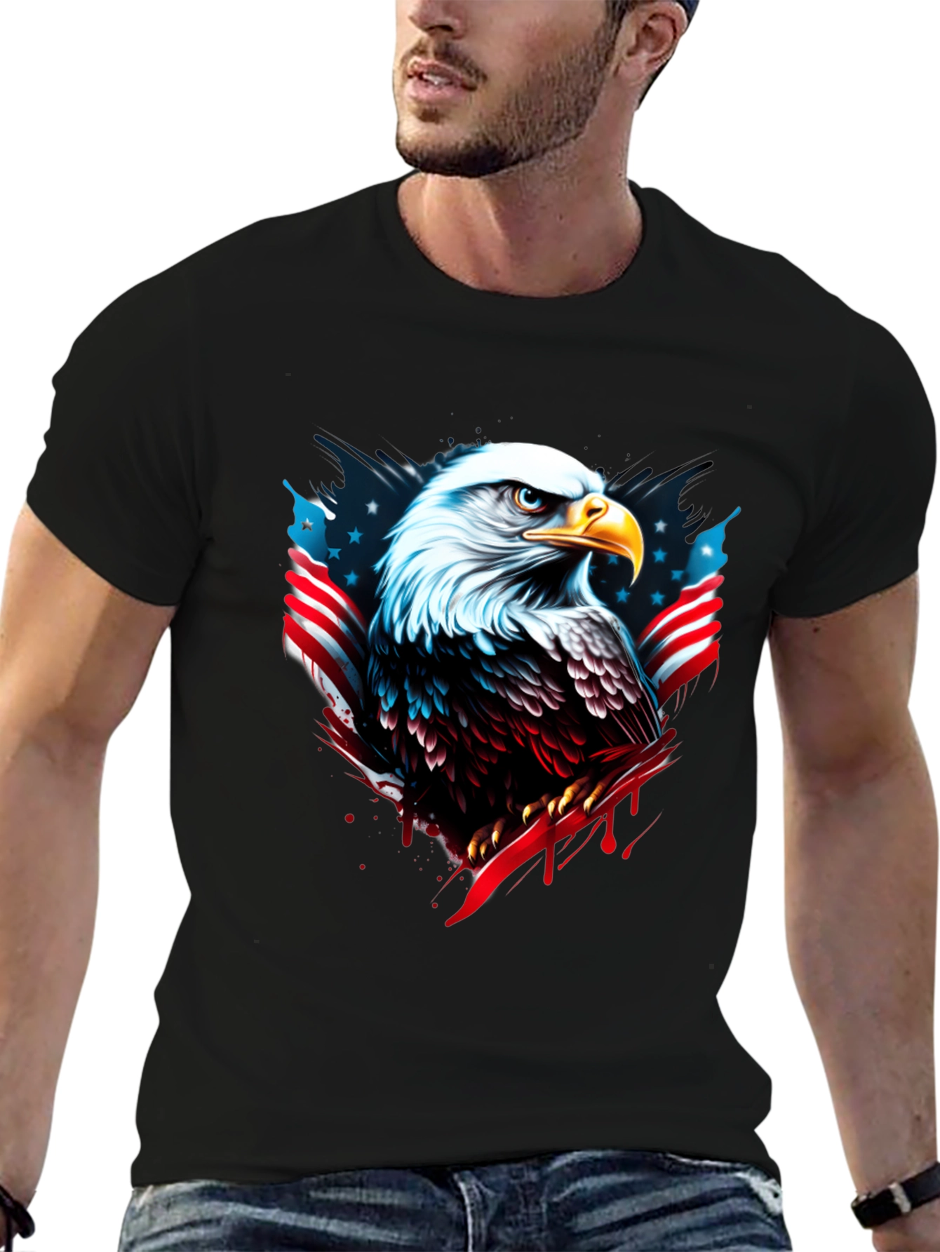 Bald Eagle USA Flag Graphic Black T-Shirt