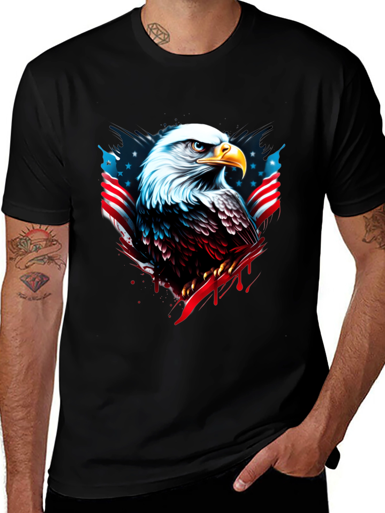 Bald Eagle USA Flag Graphic Black T-Shirt