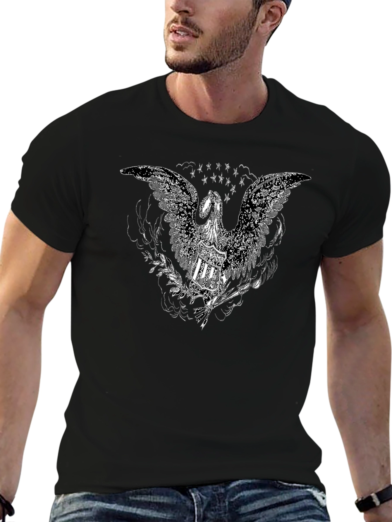 Black T-Shirt with Eagle Design