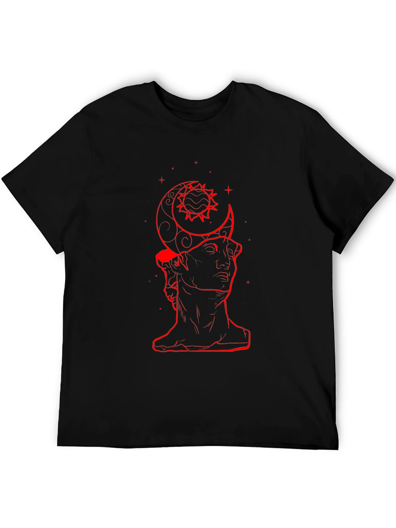 Moon Sun Statue Graphic Black T-Shirt