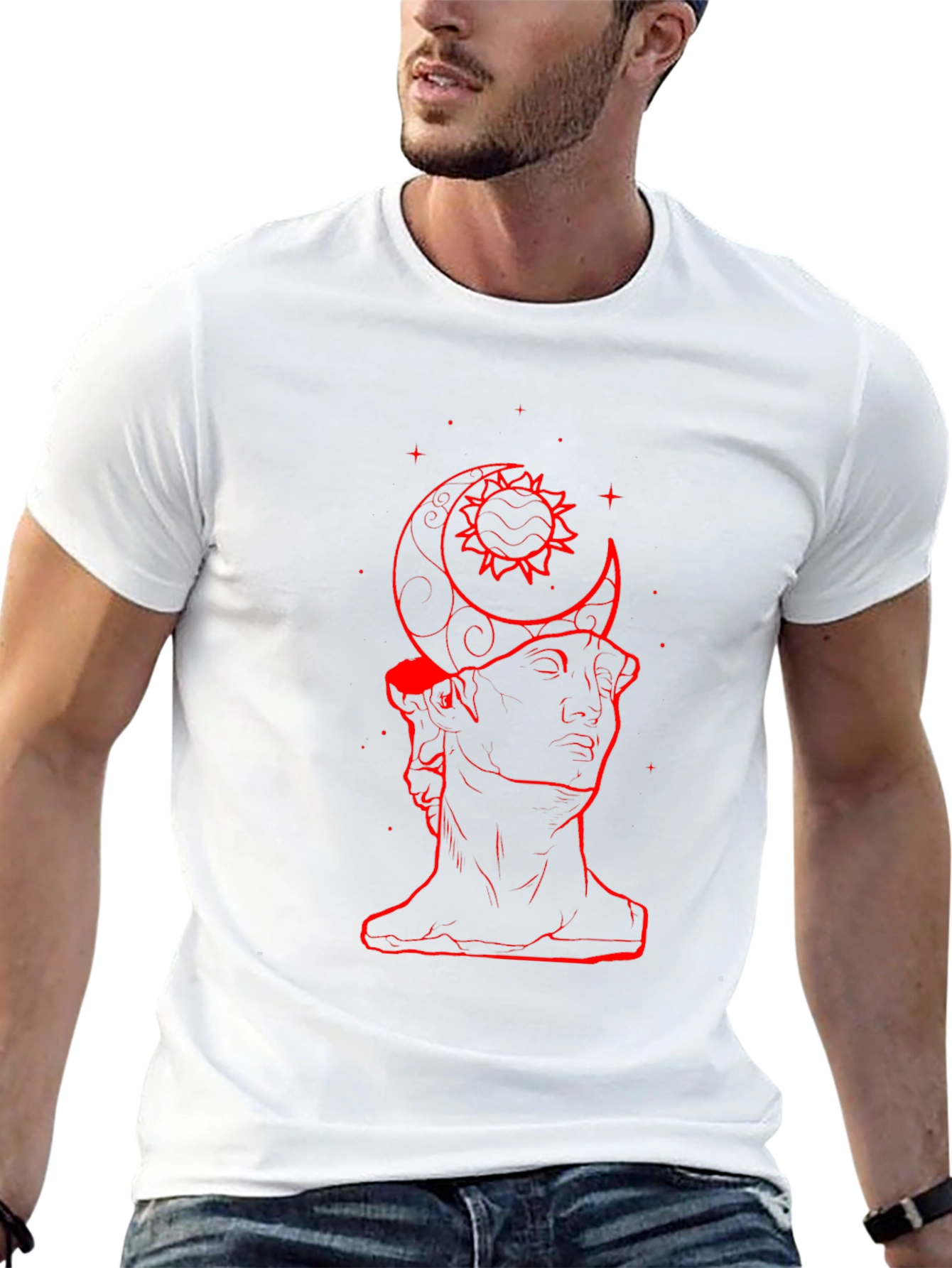 Moon Sun Statue Graphic Black T-Shirt