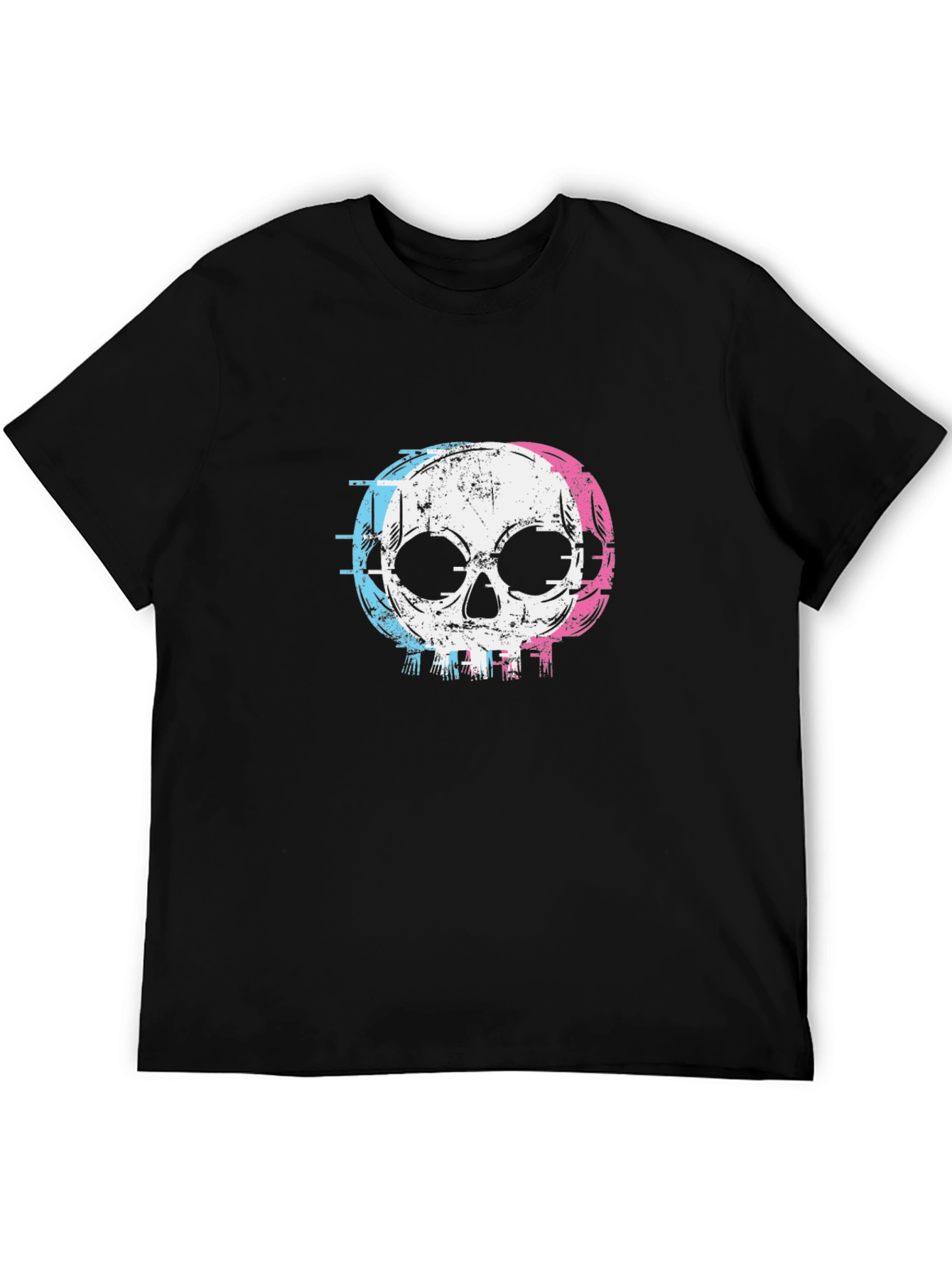 Skull Graphic T-Shirt - Glitch Style Black Cotton Tee
