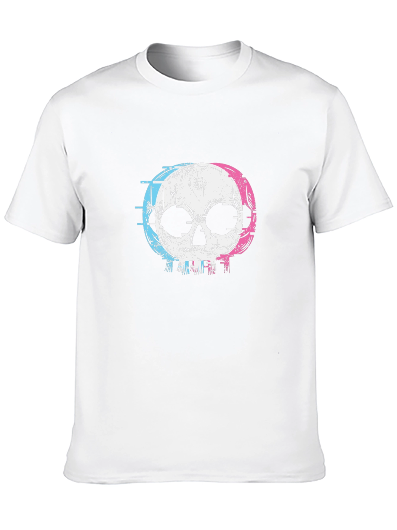 Skull Graphic T-Shirt - Glitch Style Black Cotton Tee