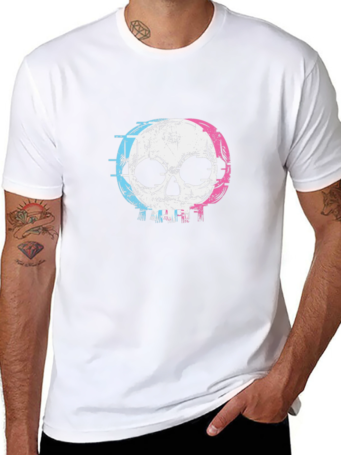 Skull Graphic T-Shirt - Glitch Style Black Cotton Tee