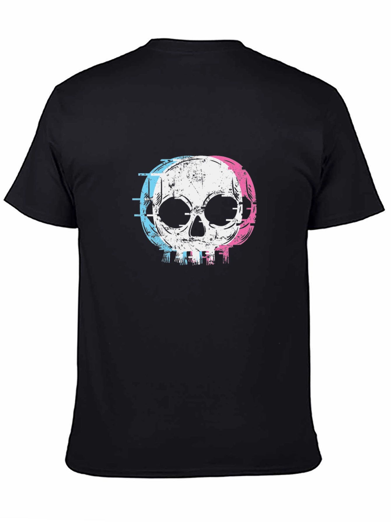Skull Graphic T-Shirt - Glitch Style Black Cotton Tee