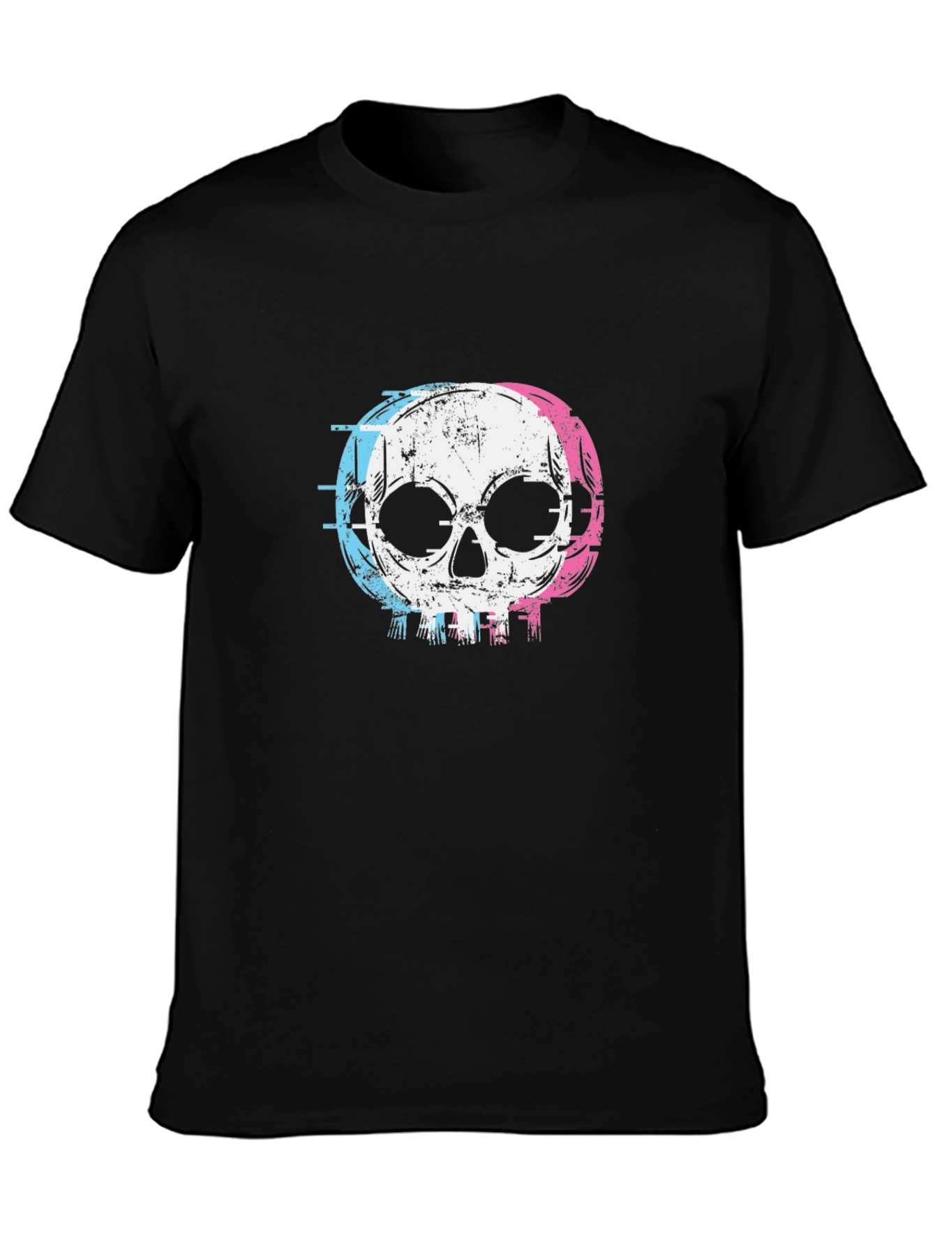 Skull Graphic T-Shirt - Glitch Style Black Cotton Tee