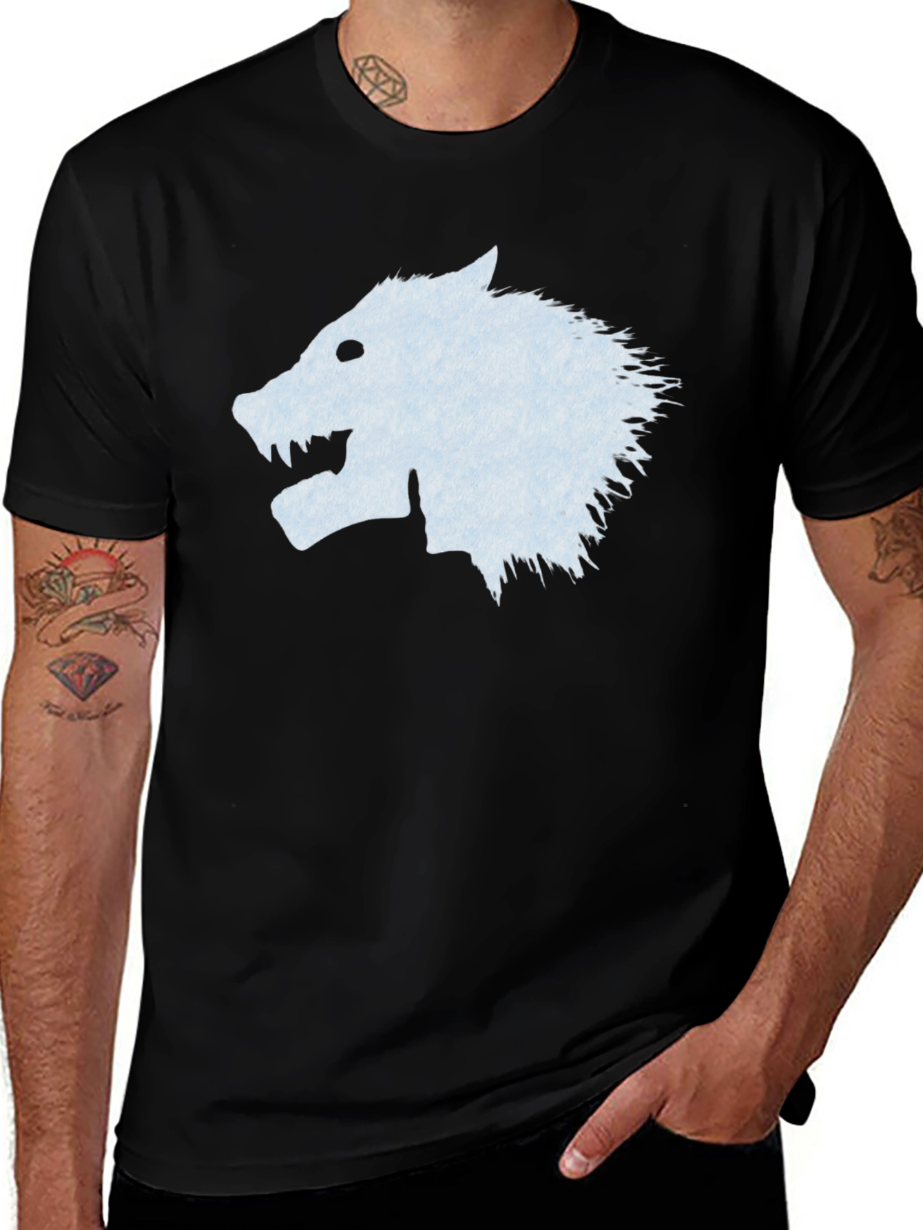 Black T-Shirt with Wolf Graphic