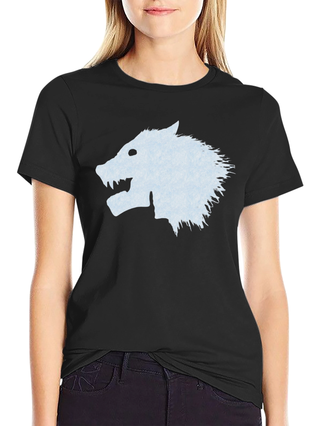 Black T-Shirt with Wolf Graphic