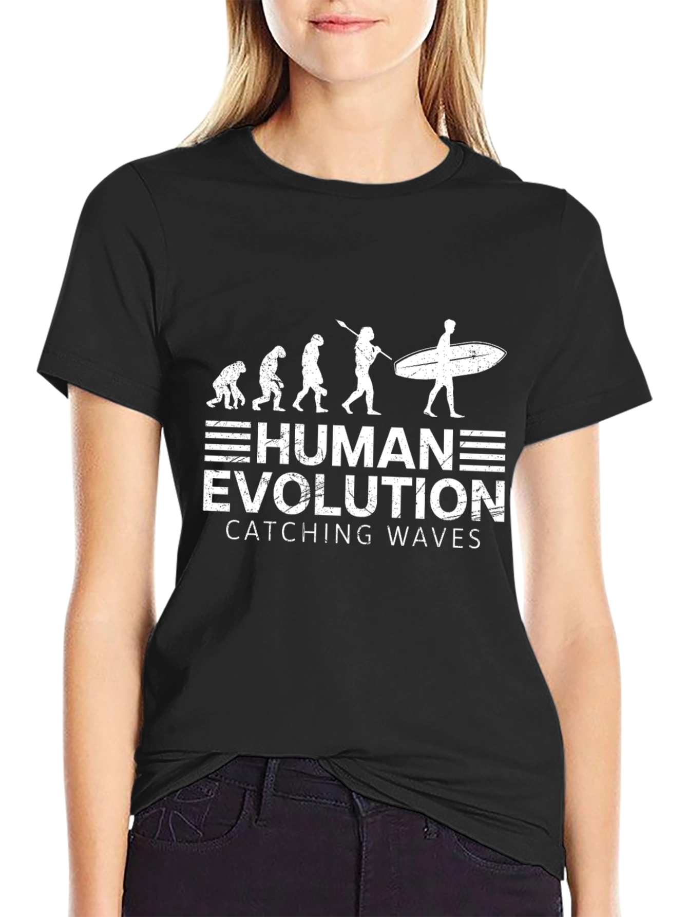 Human Evolution Surfing Graphic Tee - Black