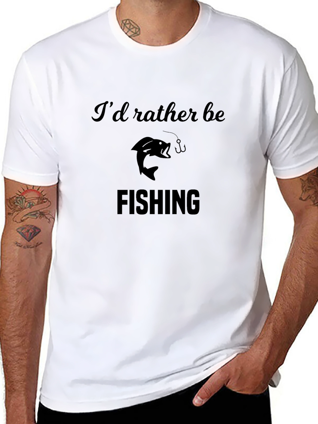 Id Rather Be Fishing Mens Black T-Shirt