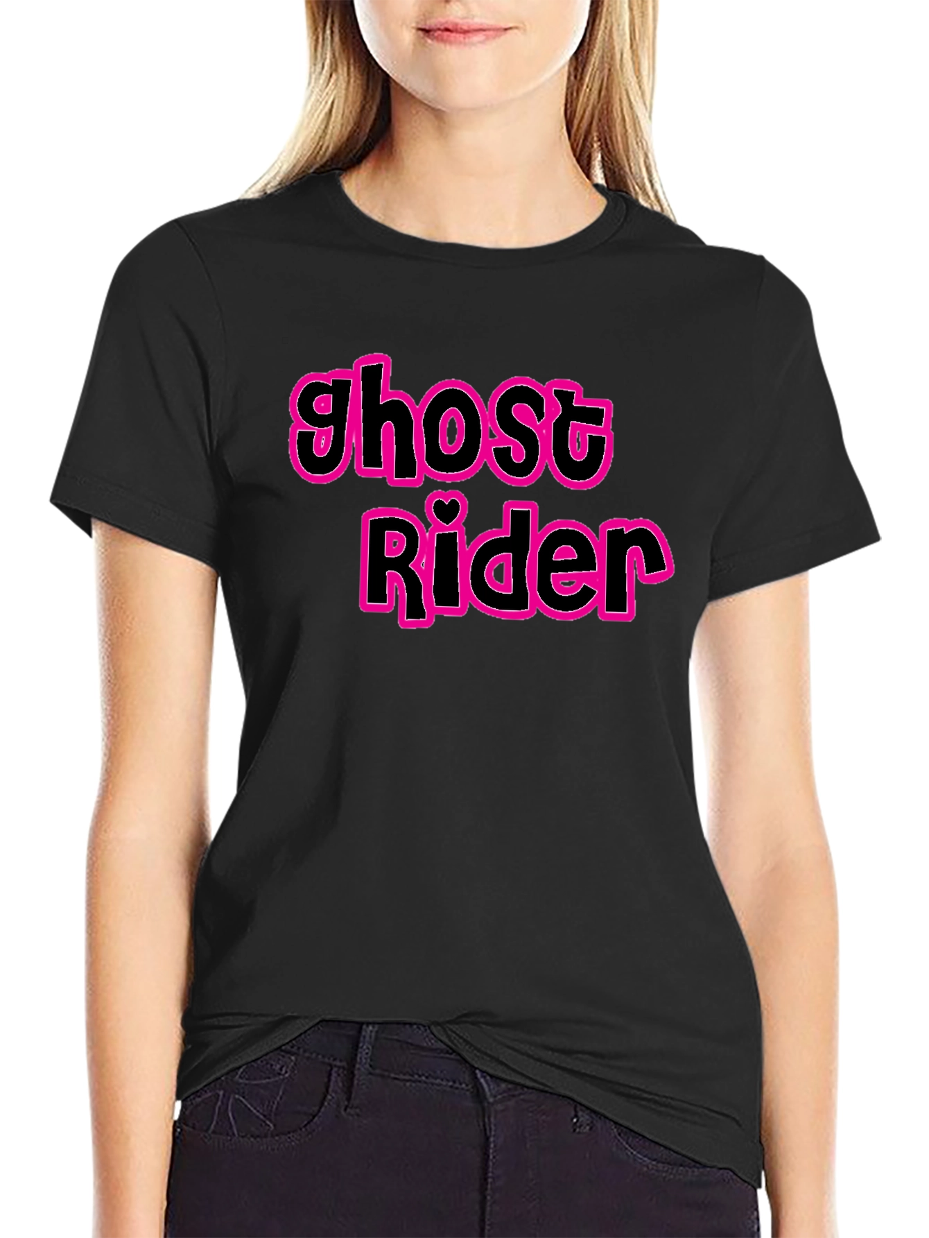 Ghost Rider Pink Outline Black T-Shirt
