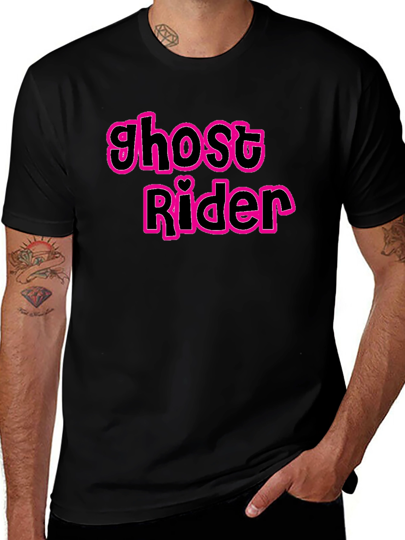 Ghost Rider Pink Outline Black T-Shirt