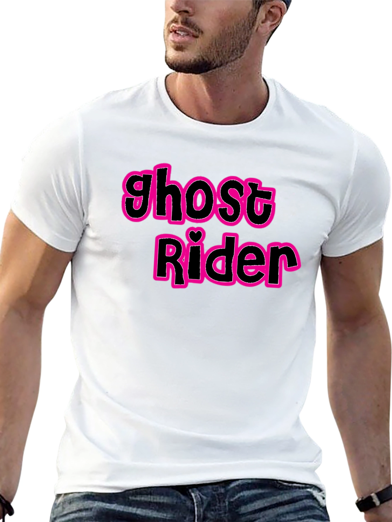 Ghost Rider Pink Outline Black T-Shirt