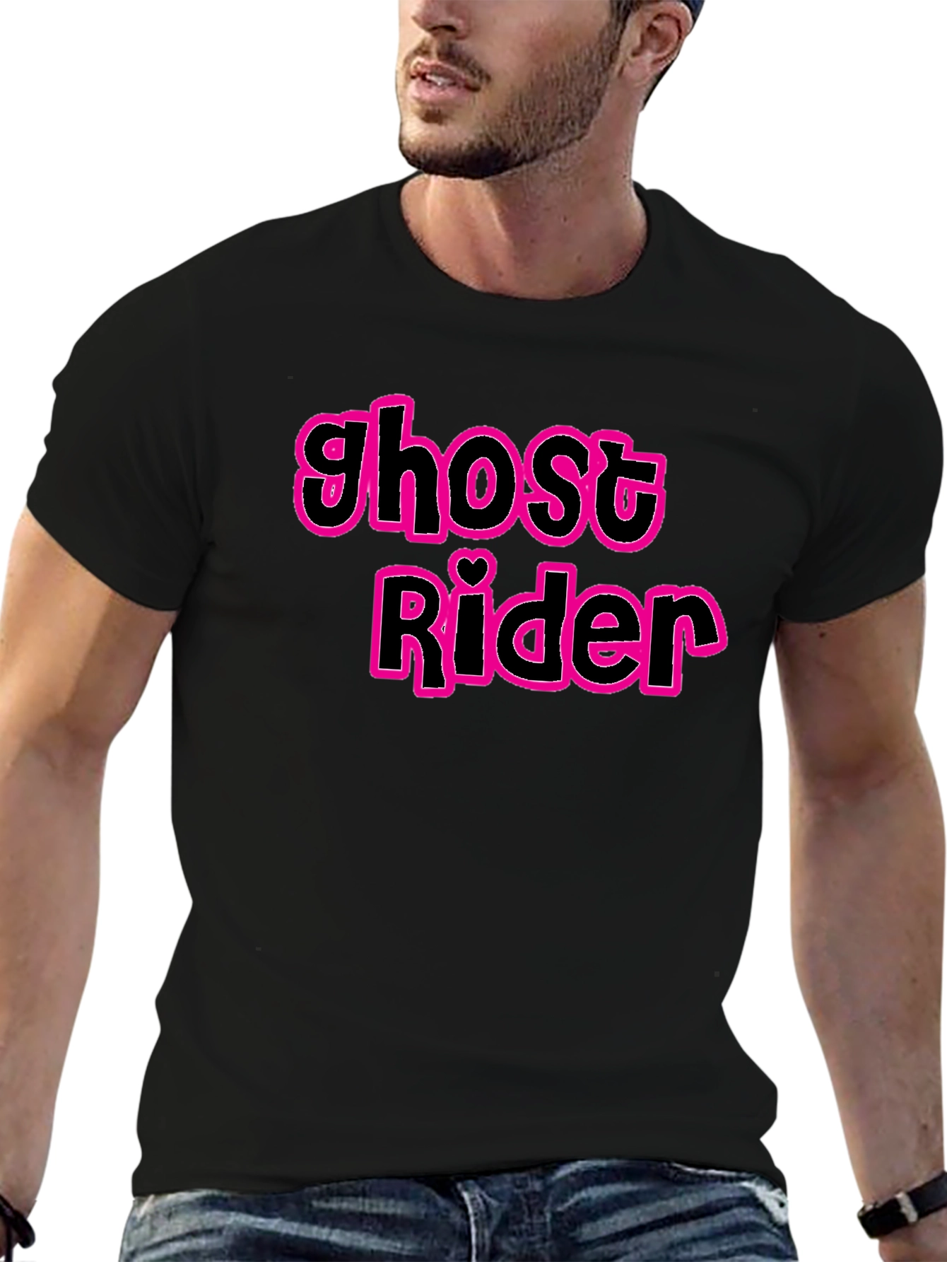 Ghost Rider Pink Outline Black T-Shirt