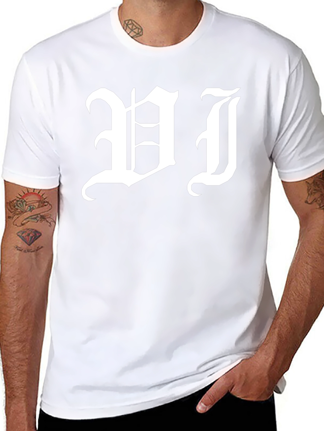 Gothic Initial T-Shirt - Bold White Lettering on Black