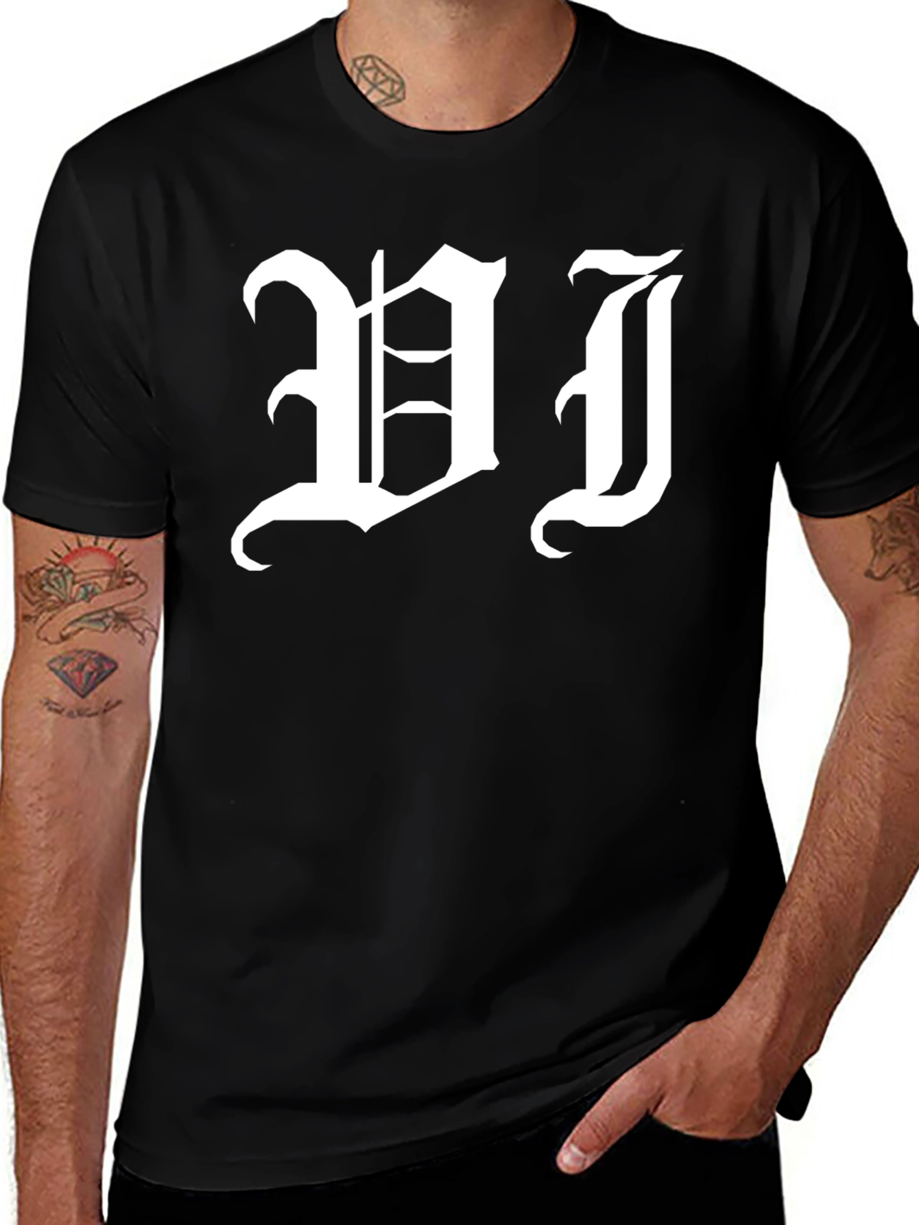 Gothic Initial T-Shirt - Bold White Lettering on Black